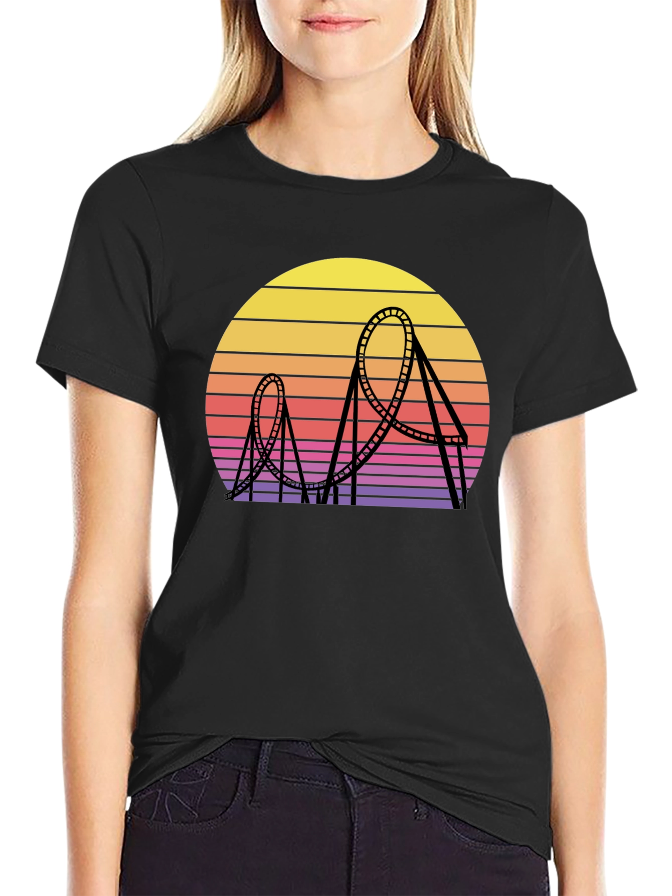 Retro Roller Coaster Sunset Graphic Tee