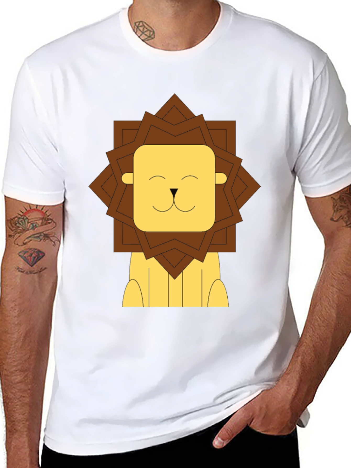Cartoon Lion Graphic Tee - Black Cotton T-Shirt