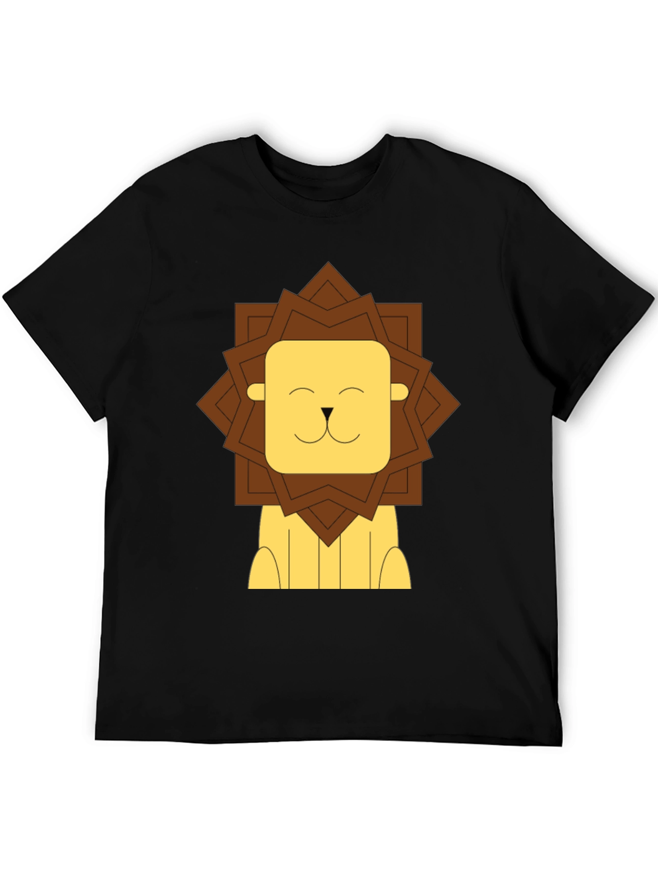 Cartoon Lion Graphic Tee - Black Cotton T-Shirt