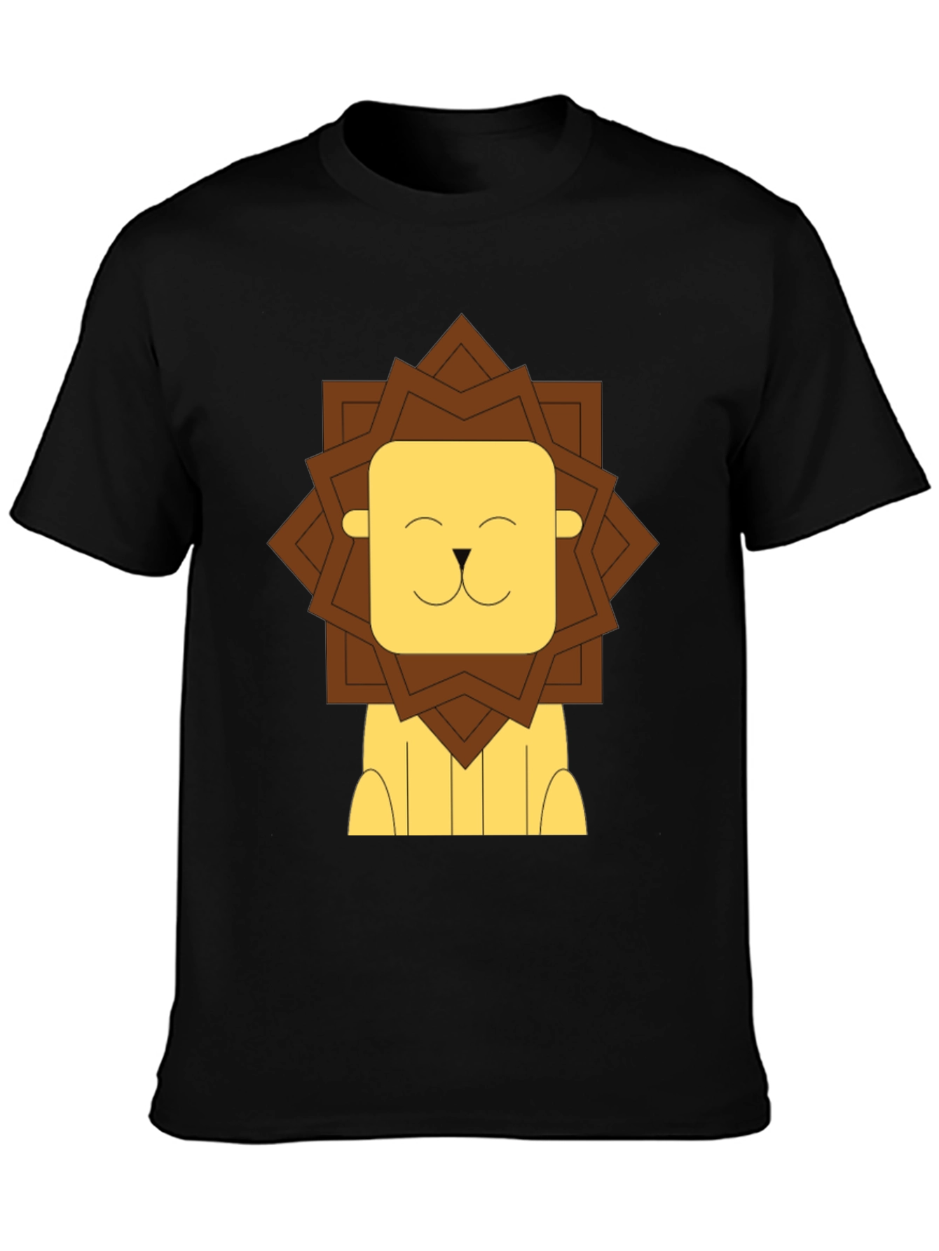Cartoon Lion Graphic Tee - Black Cotton T-Shirt