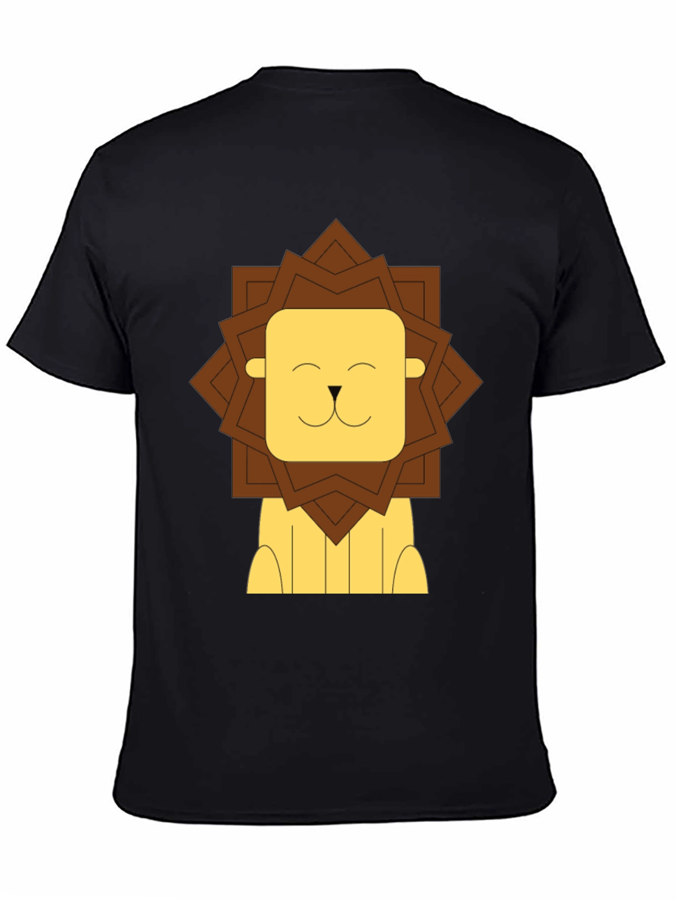 Cartoon Lion Graphic Tee - Black Cotton T-Shirt