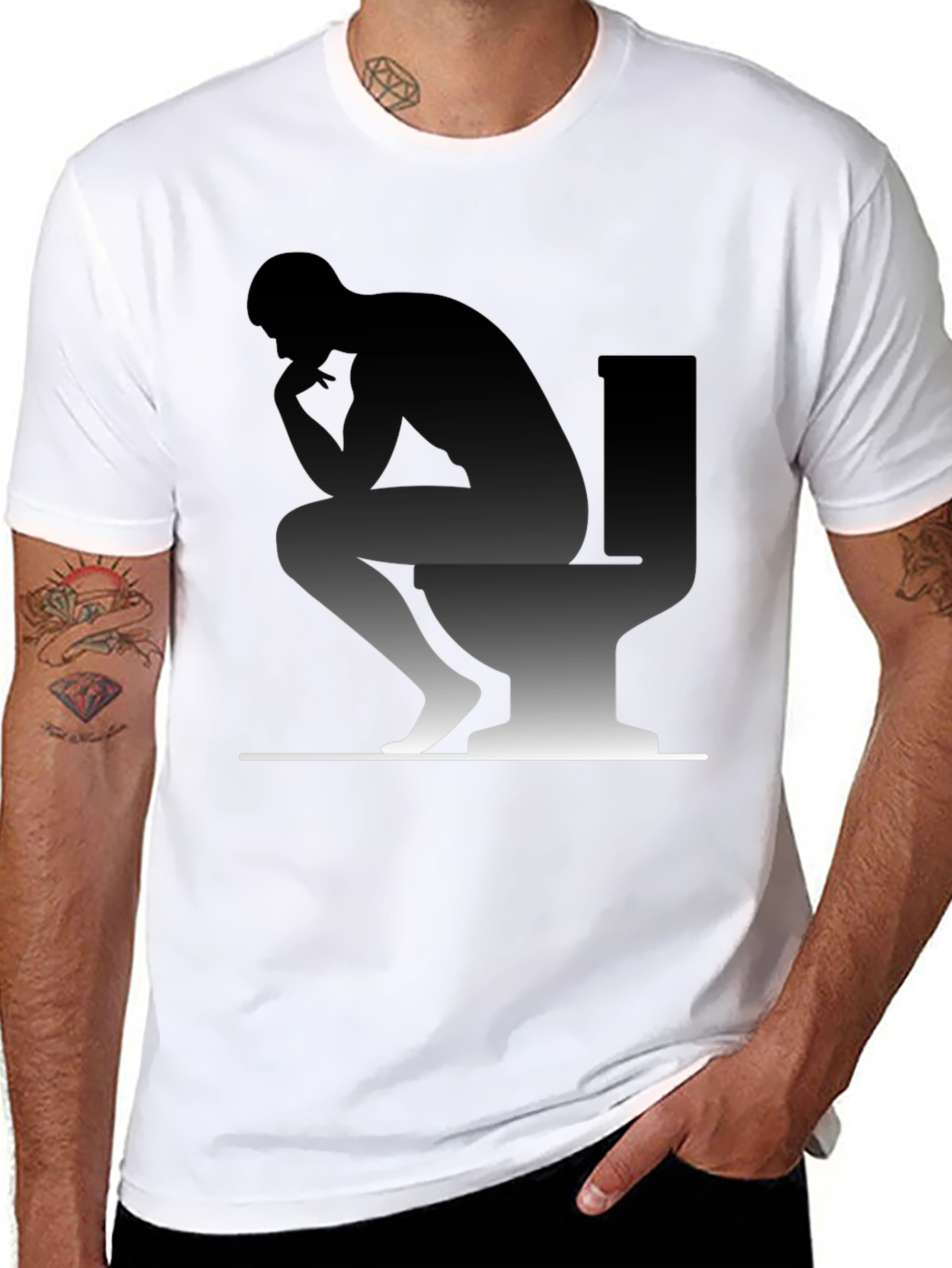 Thinking Man on Toilet Graphic T-Shirt