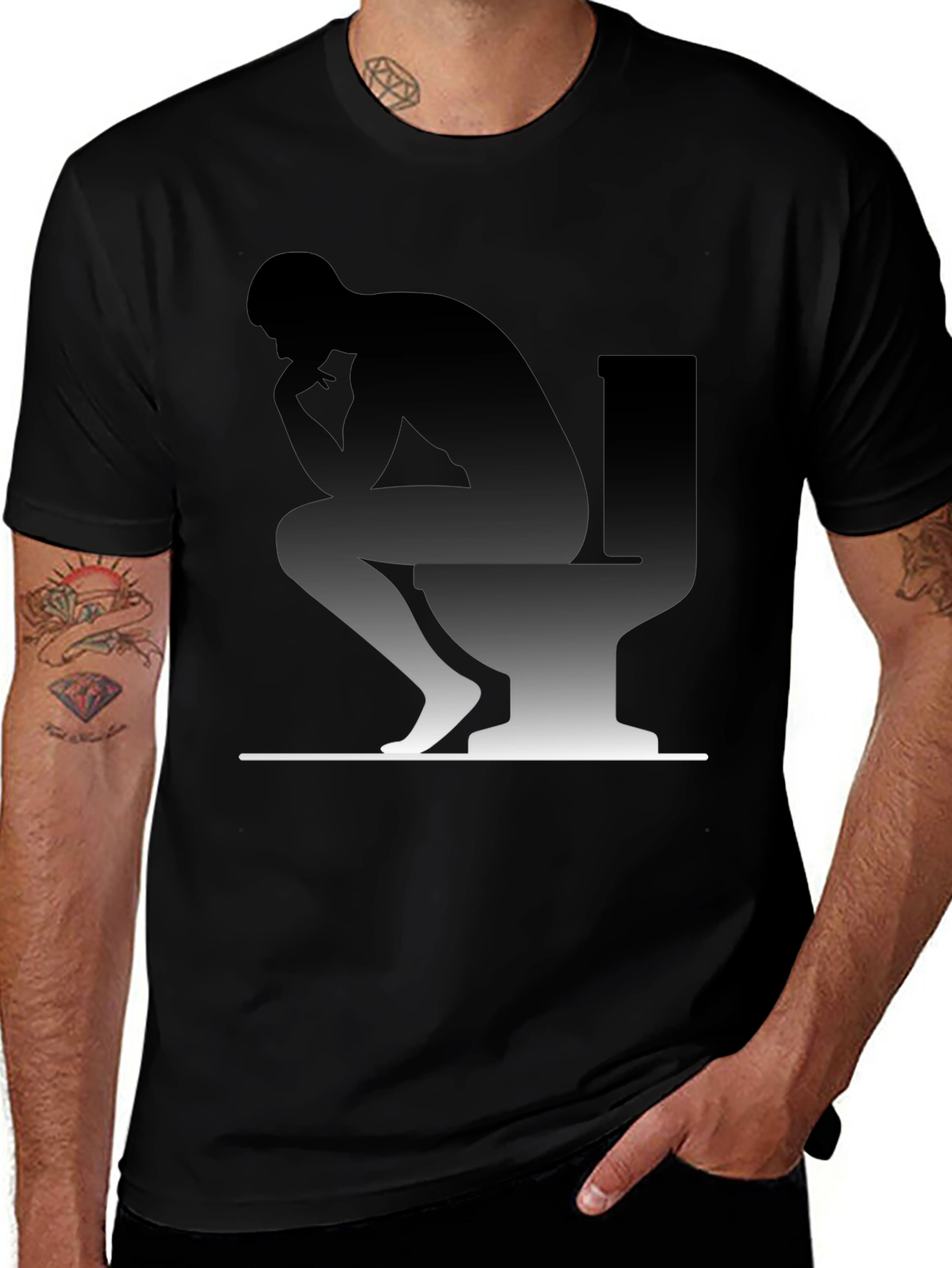 Thinking Man on Toilet Graphic T-Shirt