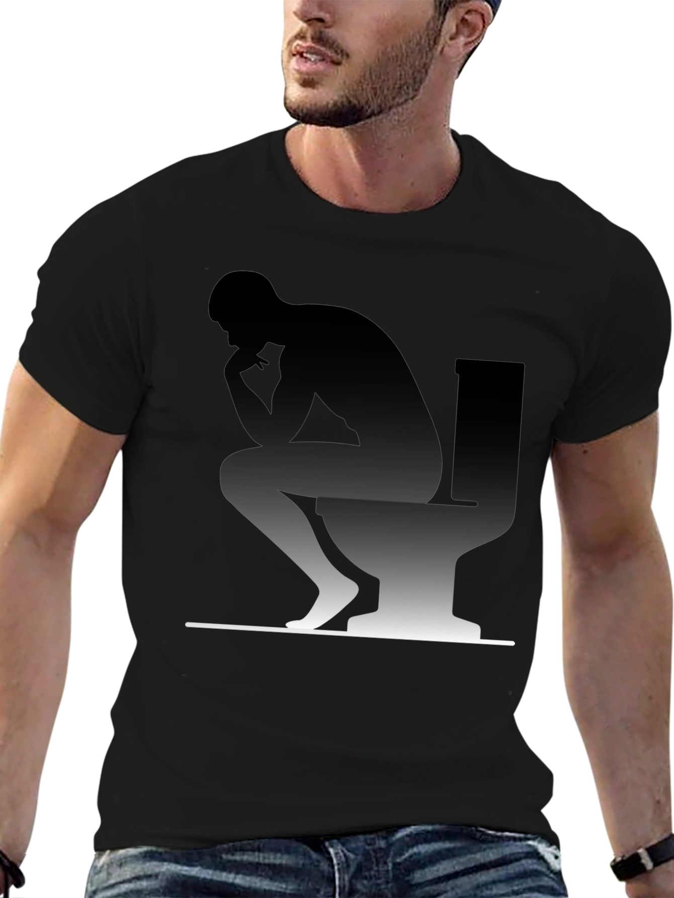Thinking Man on Toilet Graphic T-Shirt