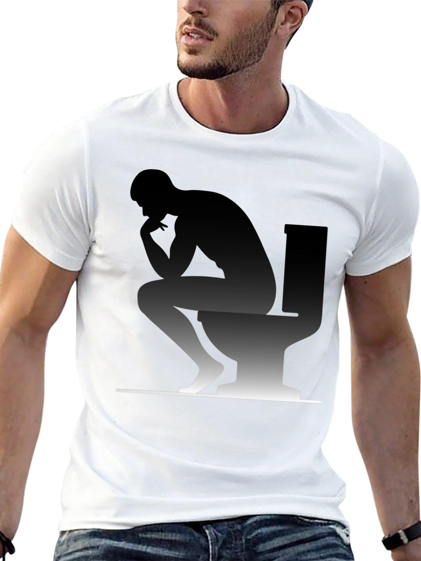 Thinking Man on Toilet Graphic T-Shirt