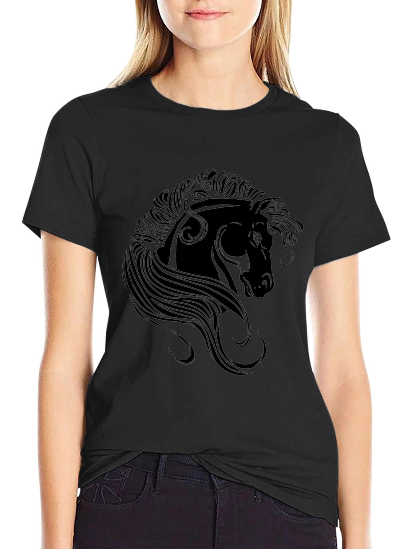 Black Horse Graphic Tee - Stylish Mens T-Shirt