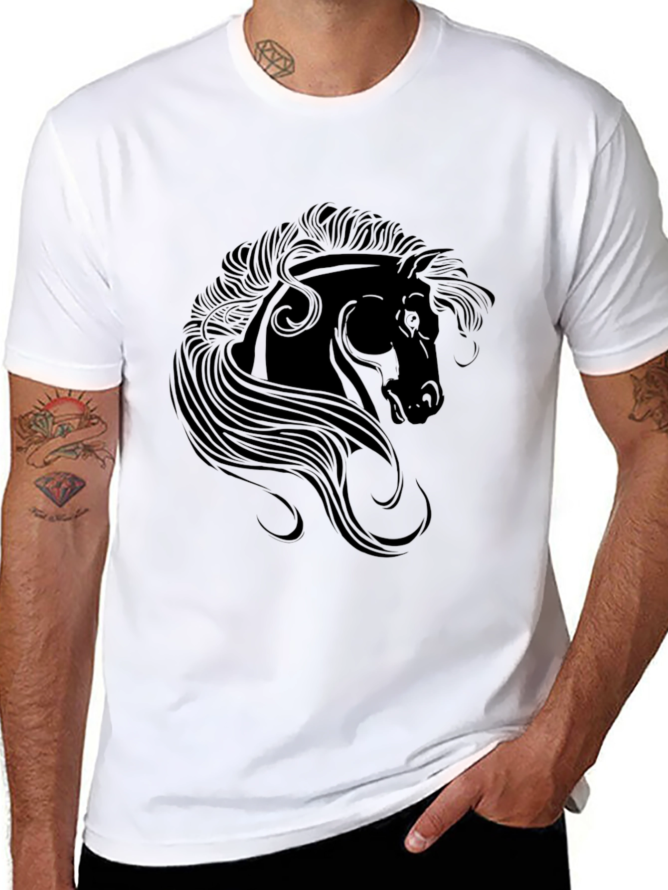 Black Horse Graphic Tee - Stylish Mens T-Shirt
