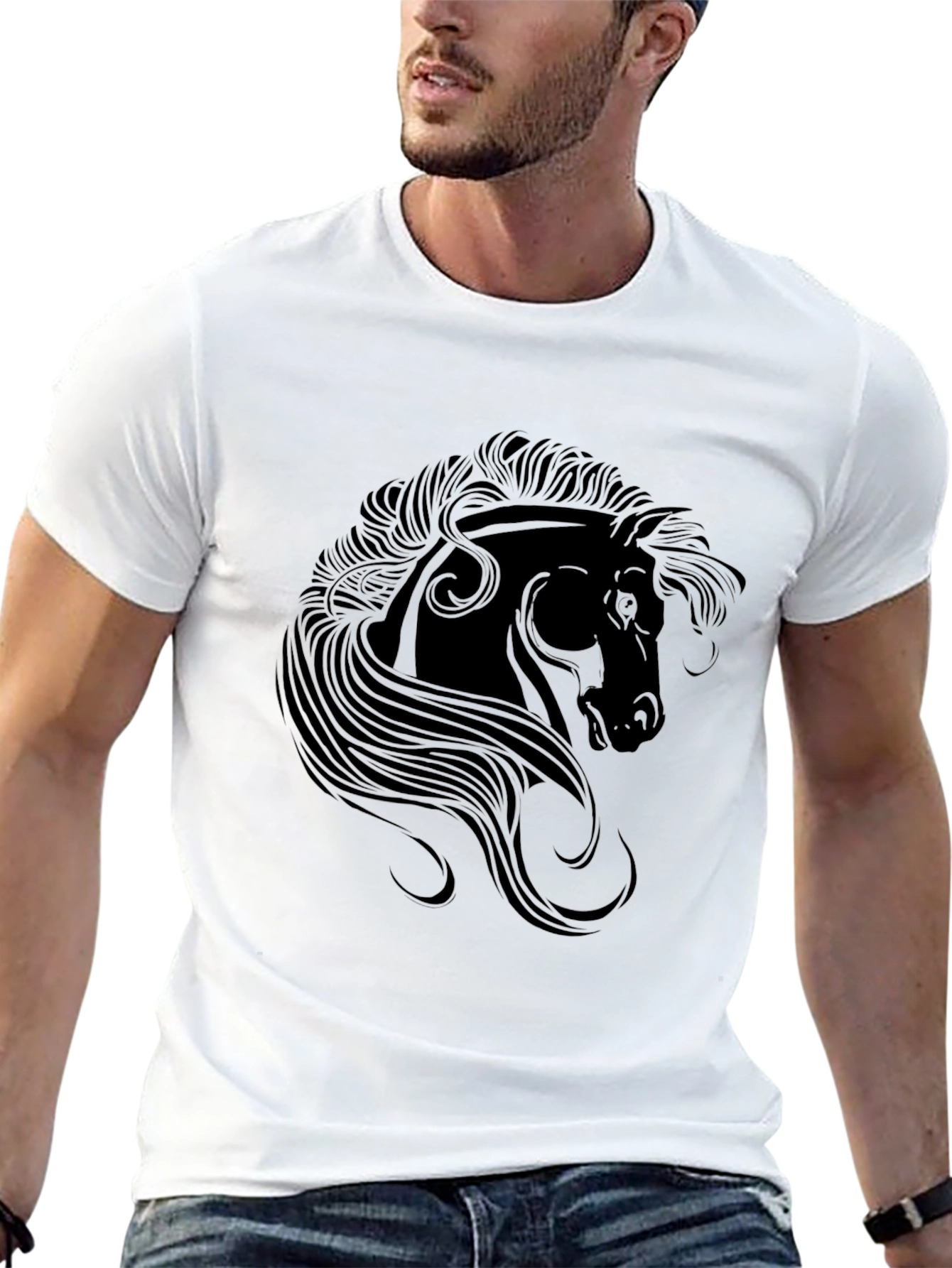 Black Horse Graphic Tee - Stylish Mens T-Shirt