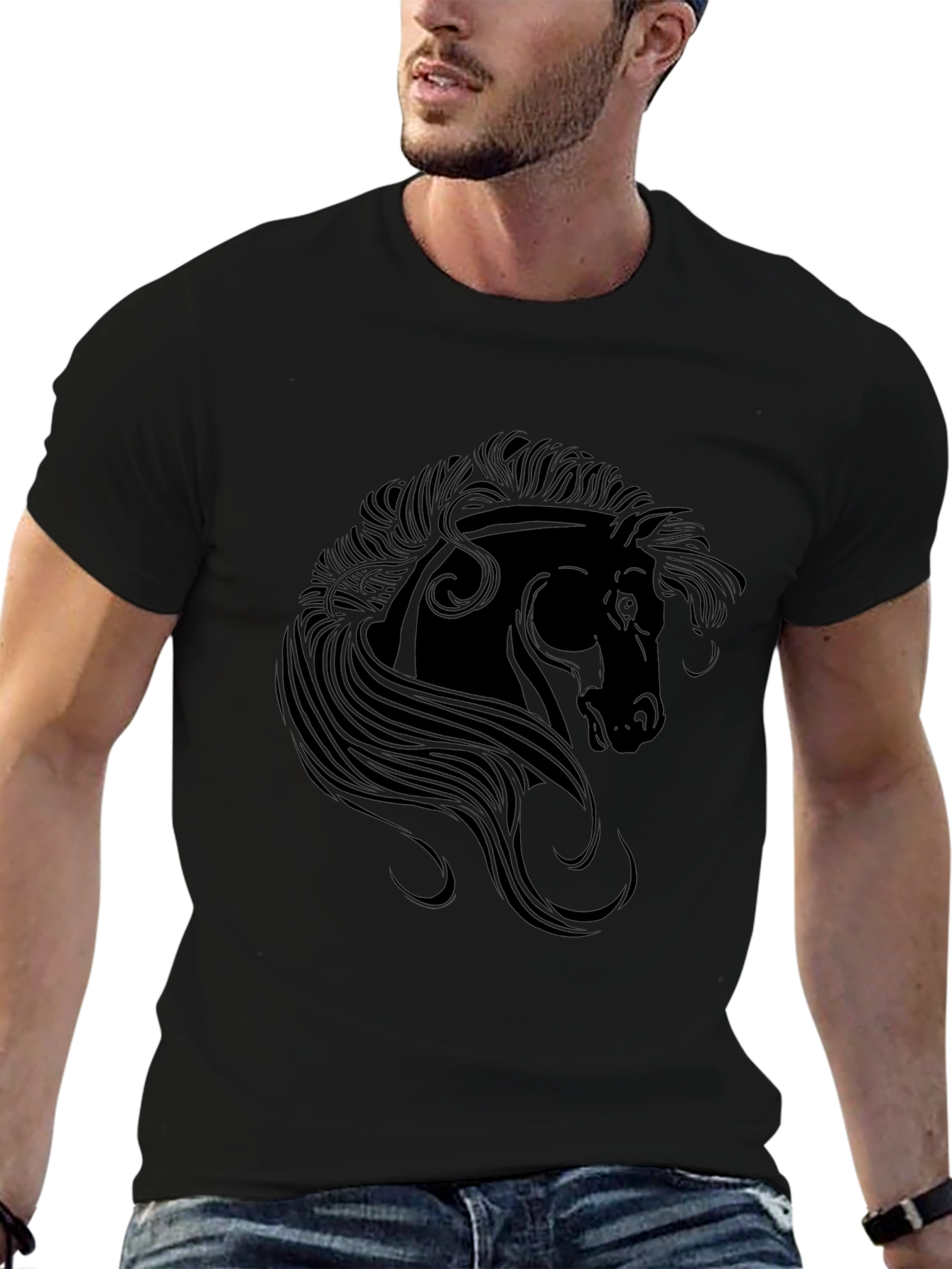 Black Horse Graphic Tee - Stylish Mens T-Shirt