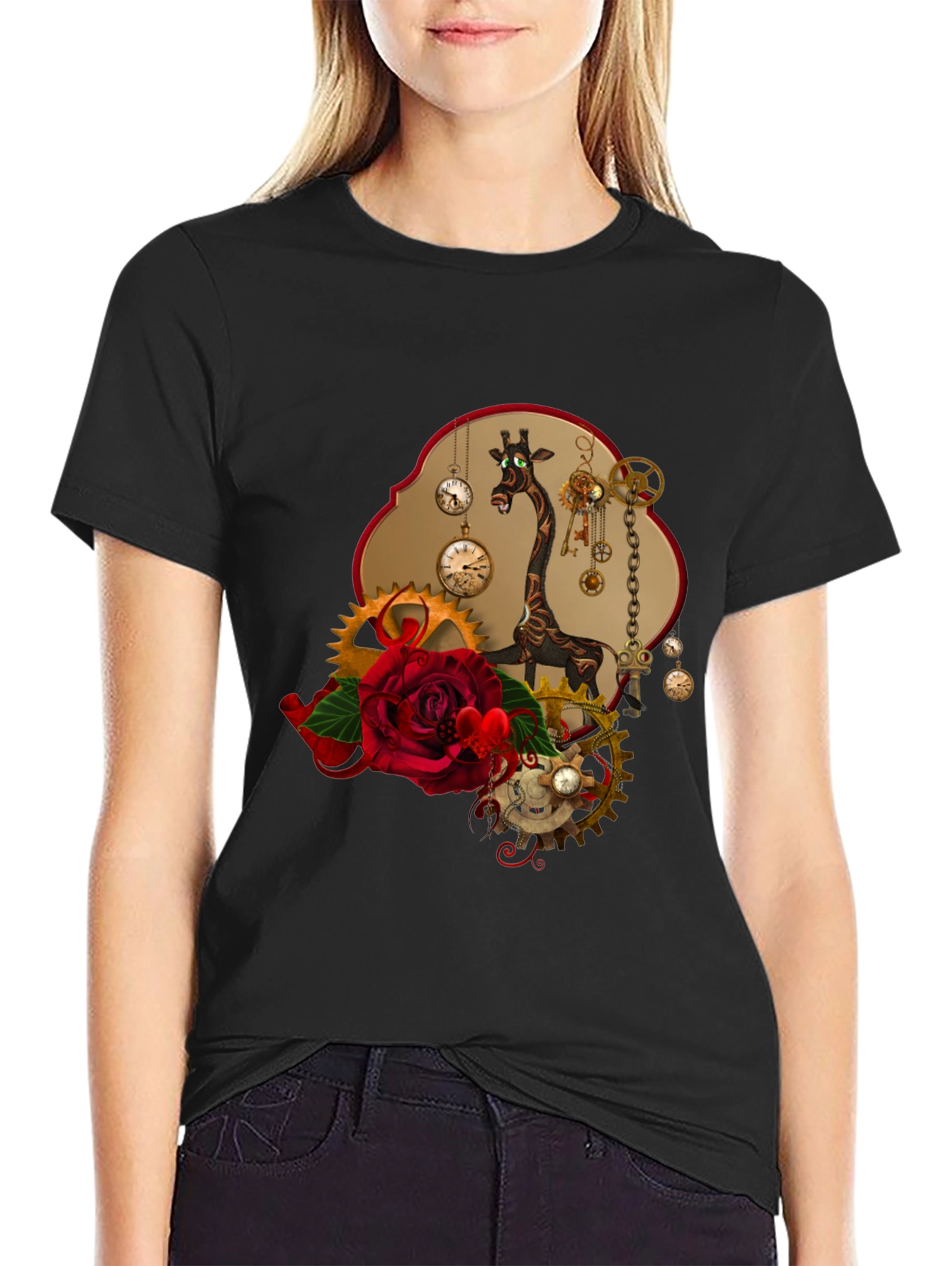 Steampunk Giraffe Rose T-Shirt