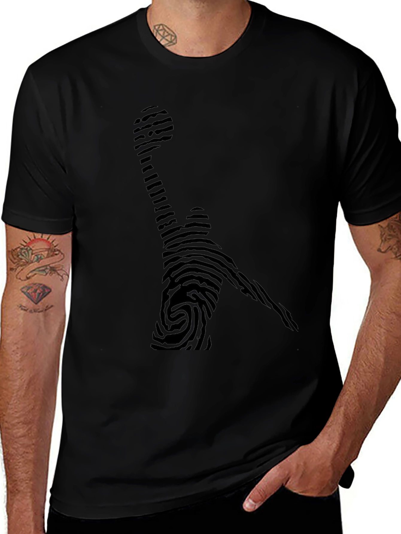 Fingerprint Basketball Player Black Tee