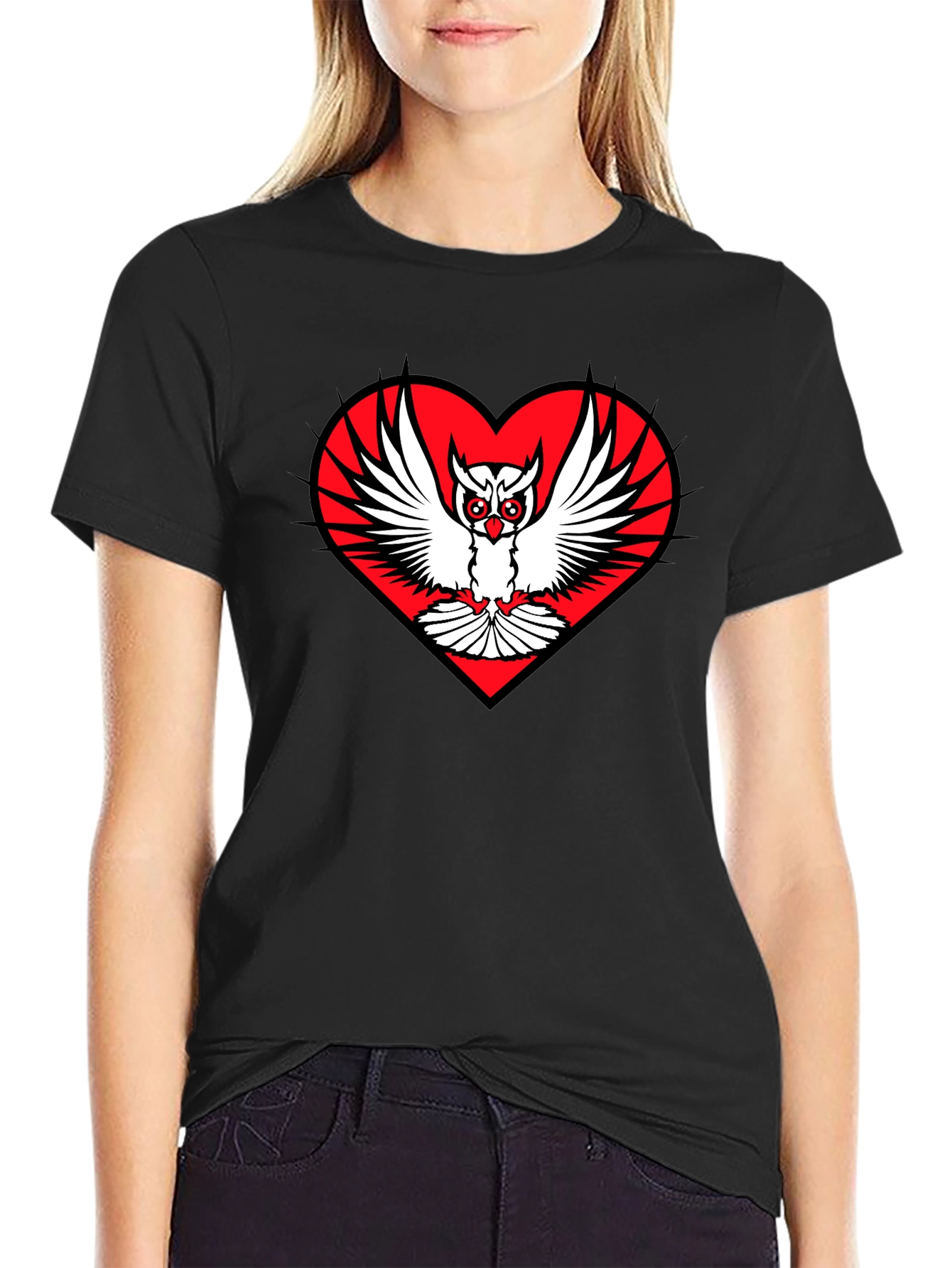 Owl Heart Graphic Tee - Unique Black T-Shirt
