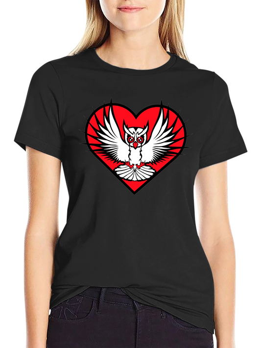 Owl Heart Graphic Tee - Unique Black T-Shirt