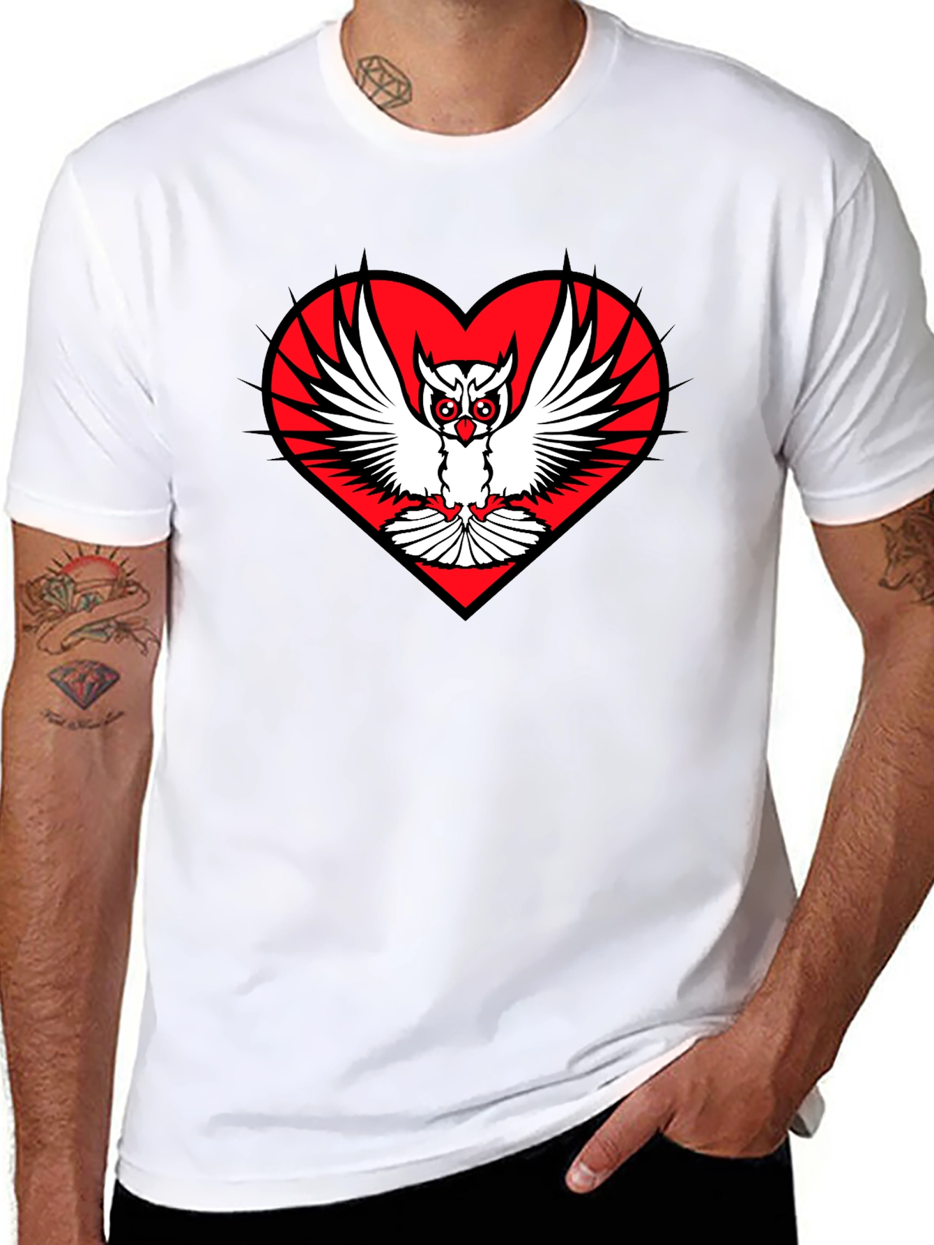 Owl Heart Graphic Tee - Unique Black T-Shirt