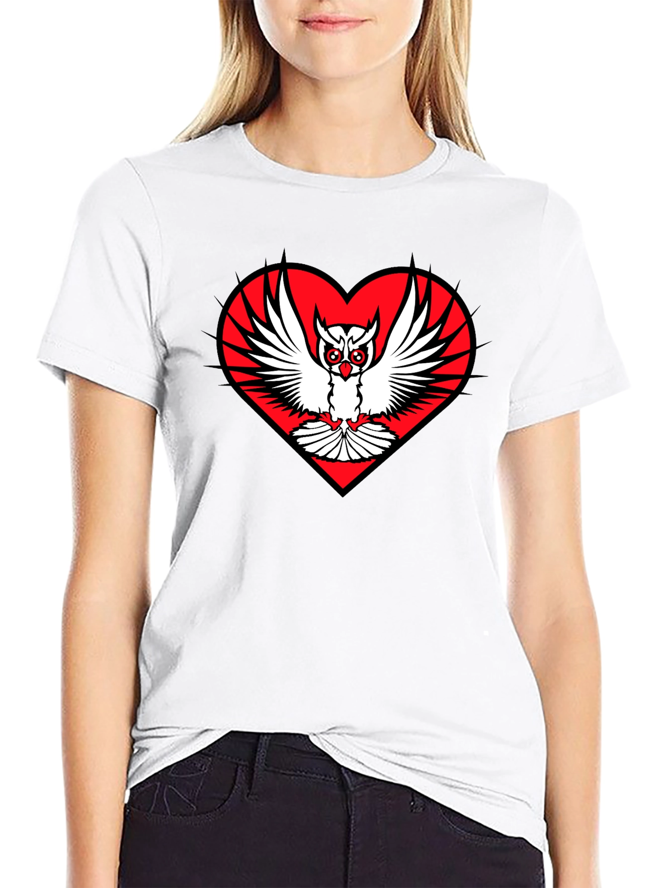 Owl Heart Graphic Tee - Unique Black T-Shirt