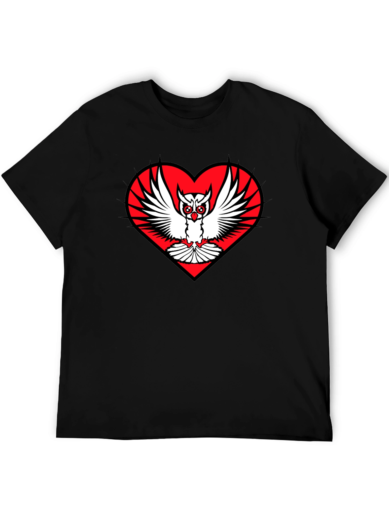 Owl Heart Graphic Tee - Unique Black T-Shirt