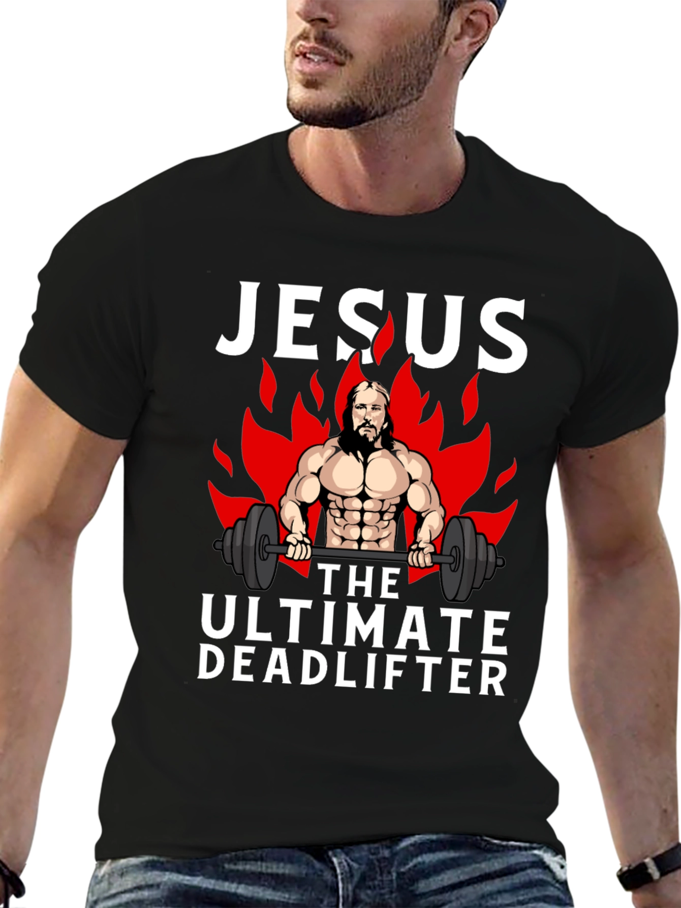 Jesus The Ultimate Deadlifter Black Graphic T-Shirt
