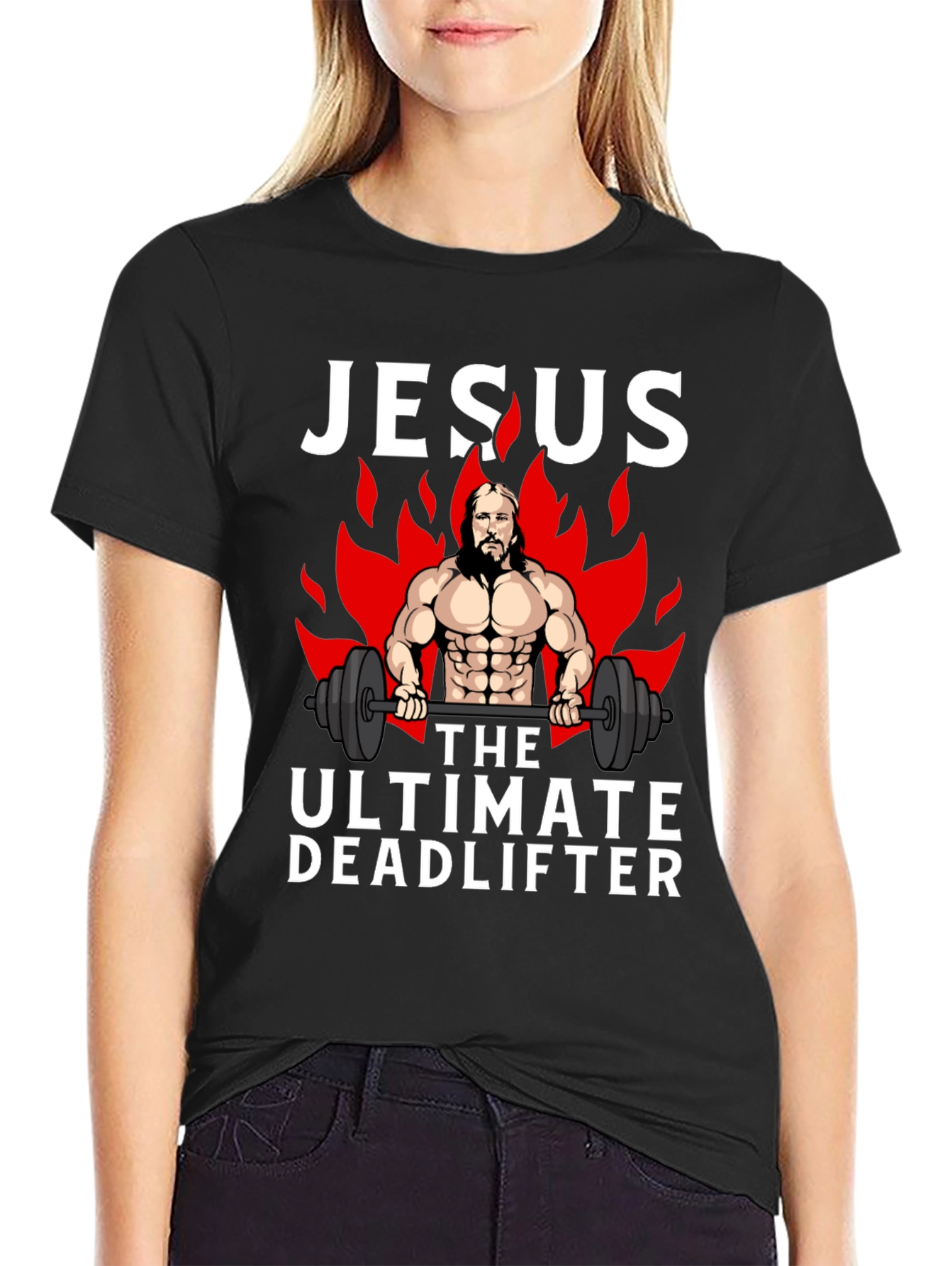 Jesus The Ultimate Deadlifter Black Graphic T-Shirt