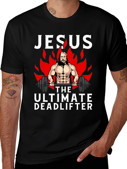 Jesus The Ultimate Deadlifter Black Graphic T-Shirt