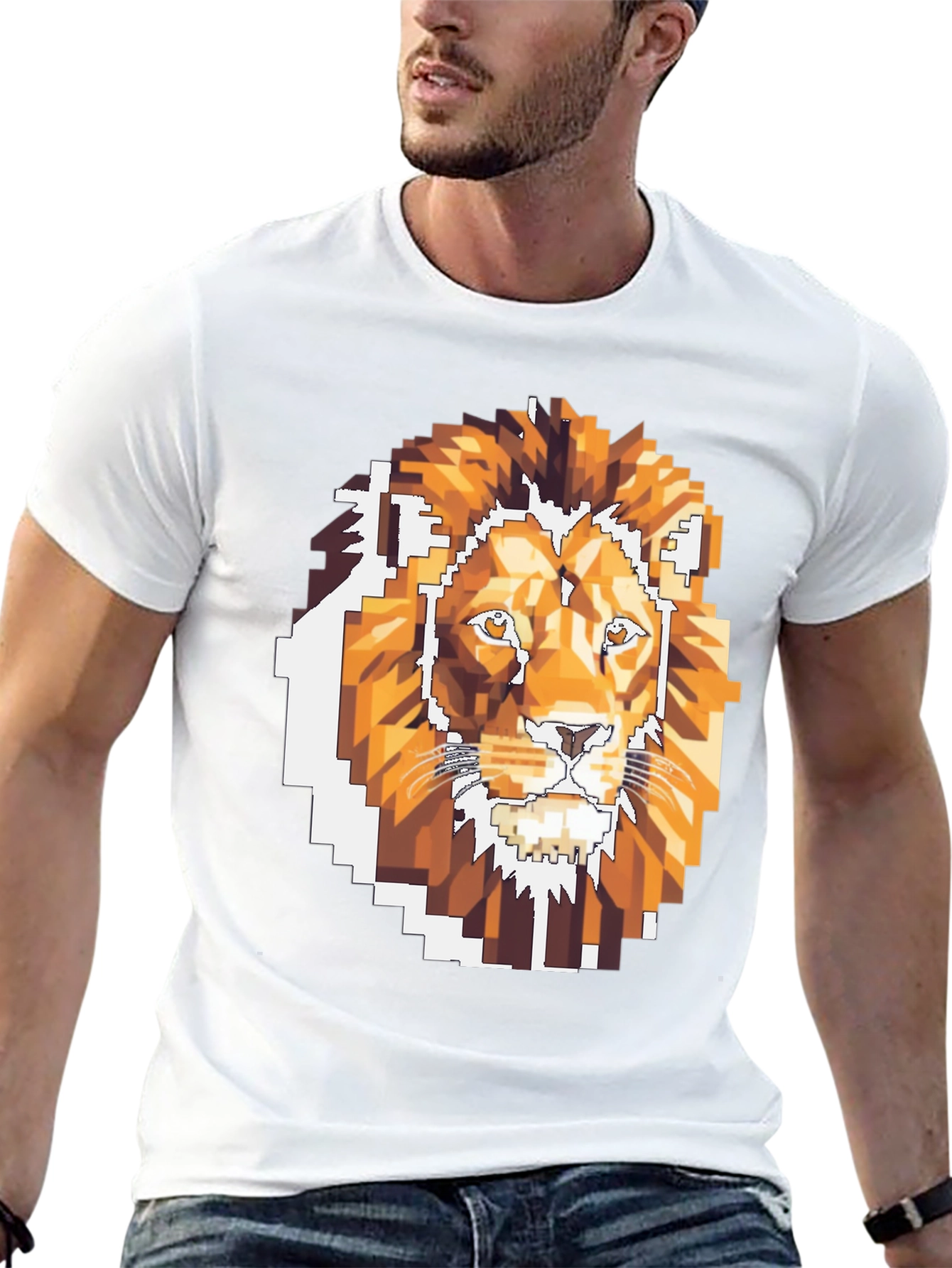 Pixelated Lion Graphic T-Shirt - Cool Gamer Tee