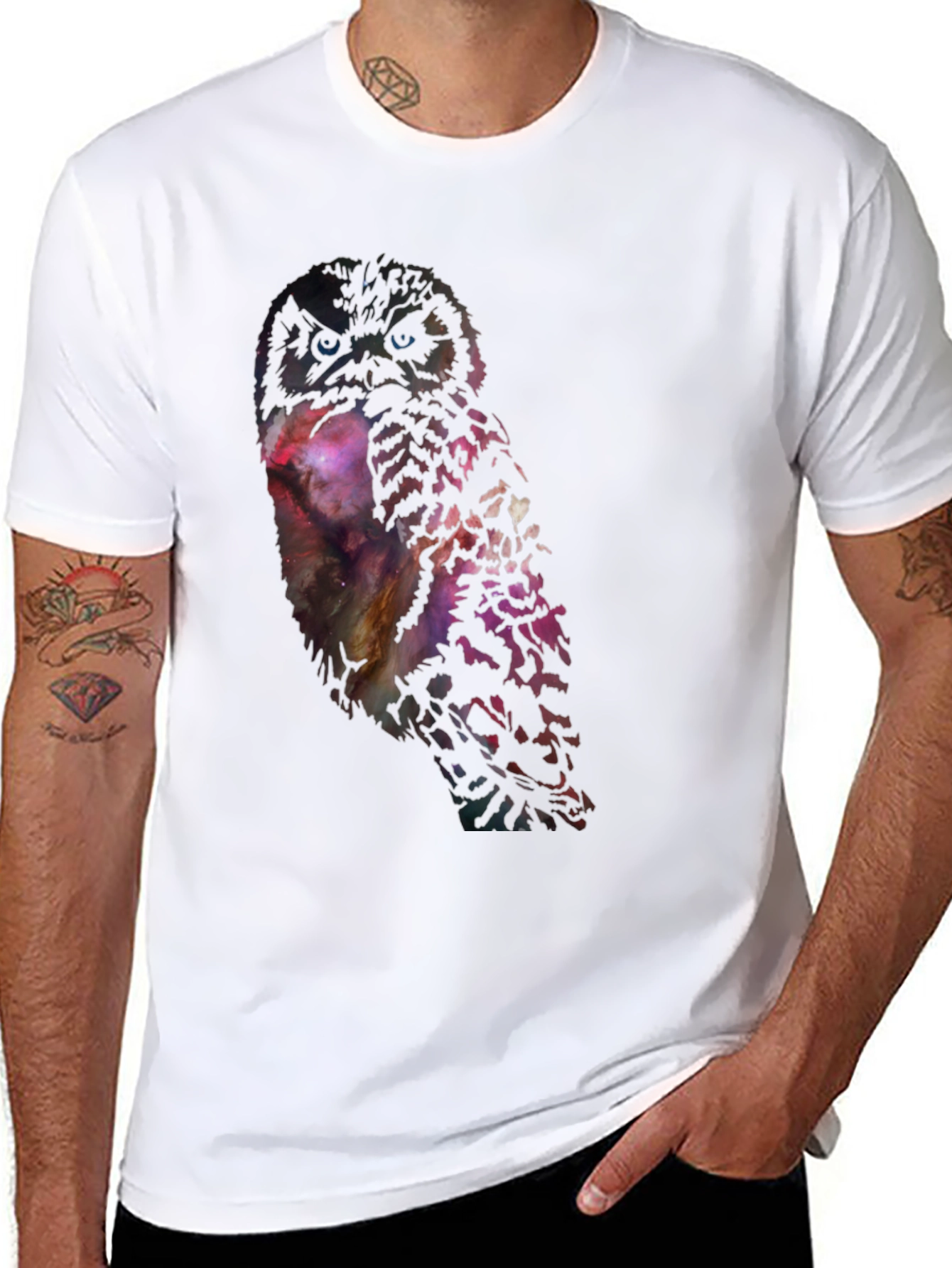 Galaxy Owl Print Black T-Shirt - Unisex