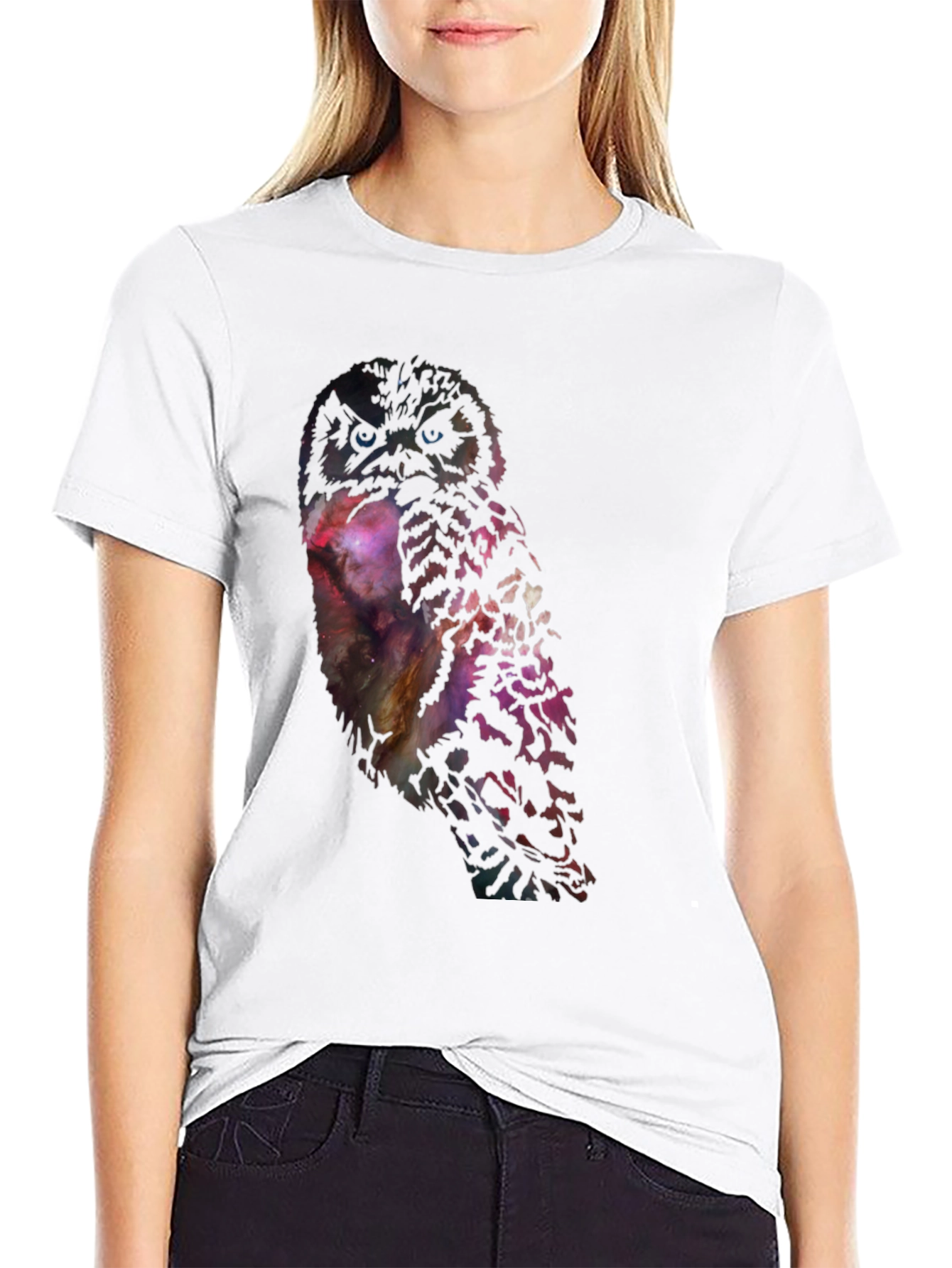 Galaxy Owl Print Black T-Shirt - Unisex