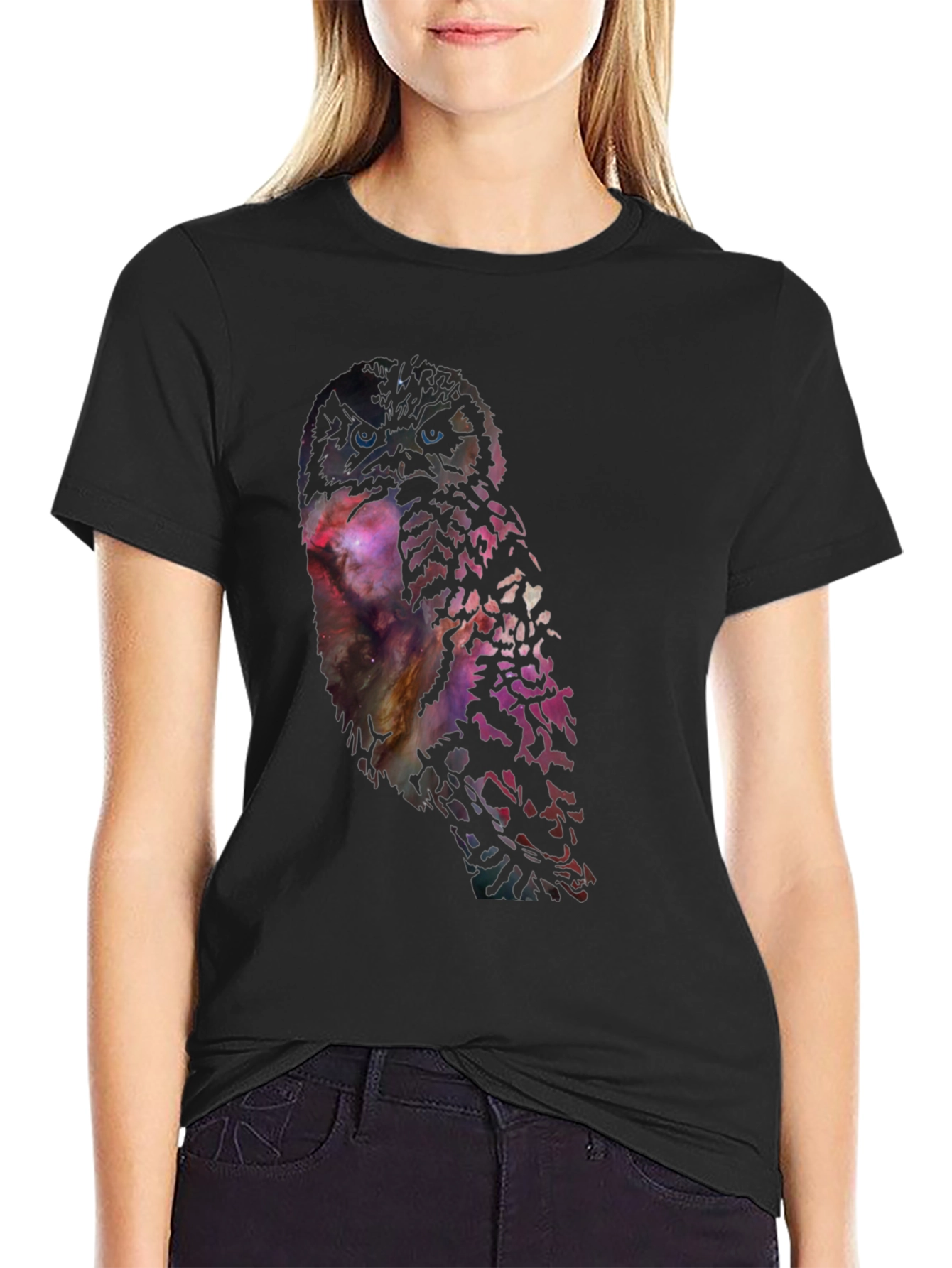 Galaxy Owl Print Black T-Shirt - Unisex