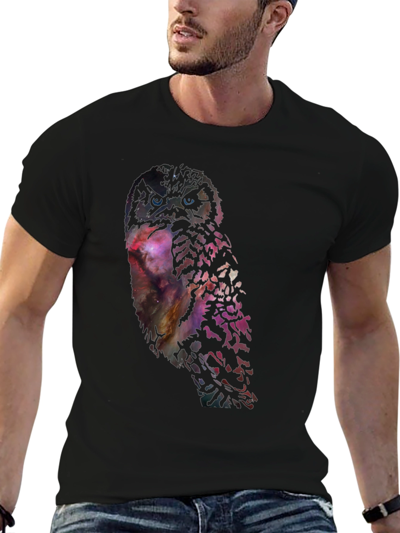 Galaxy Owl Print Black T-Shirt - Unisex