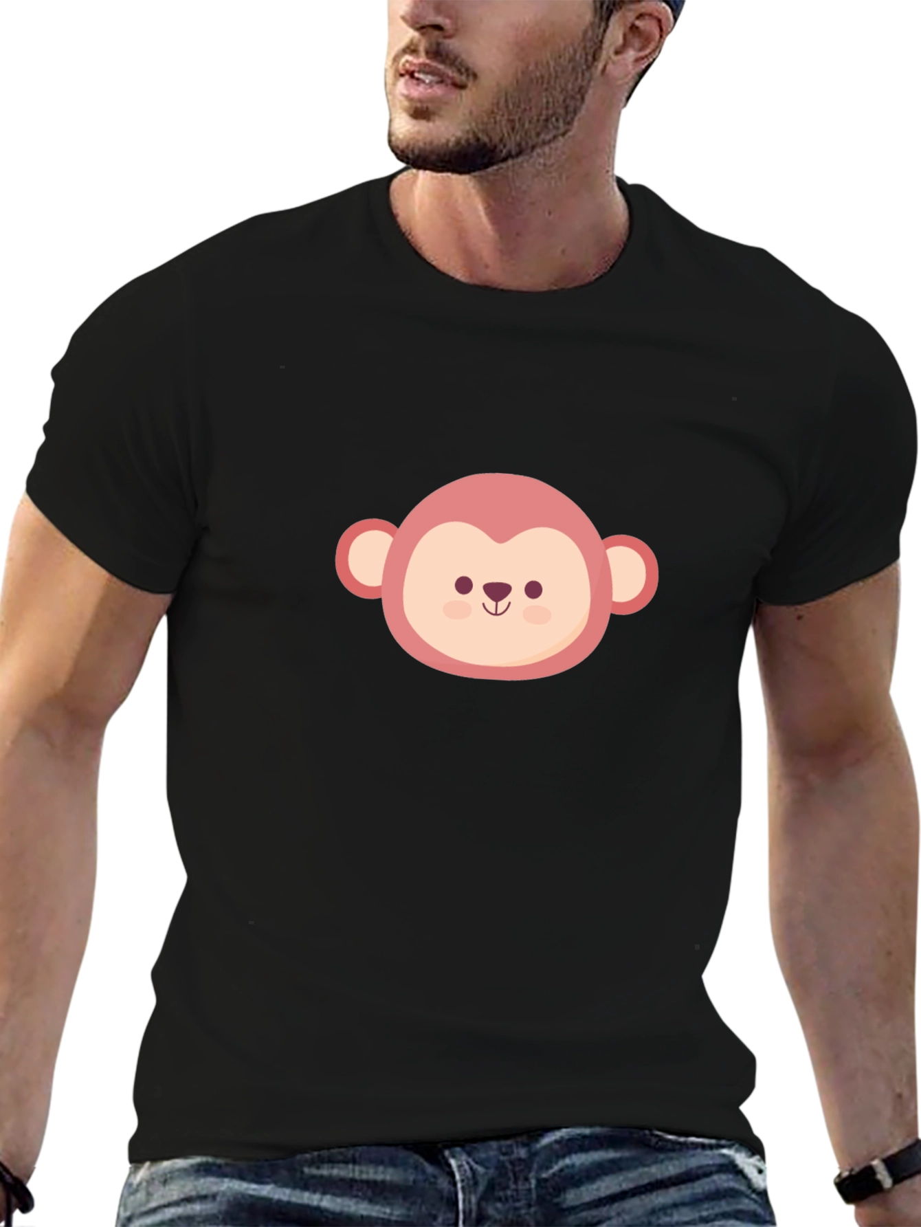 Cute Monkey Face Graphic Tee - Black Unisex T-Shirt