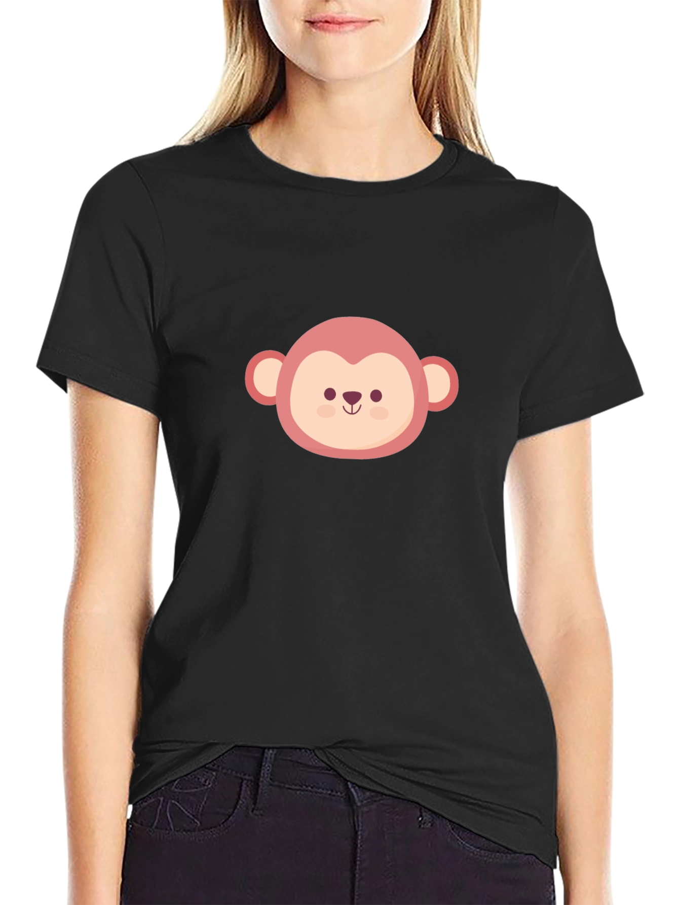 Cute Monkey Face Graphic Tee - Black Unisex T-Shirt