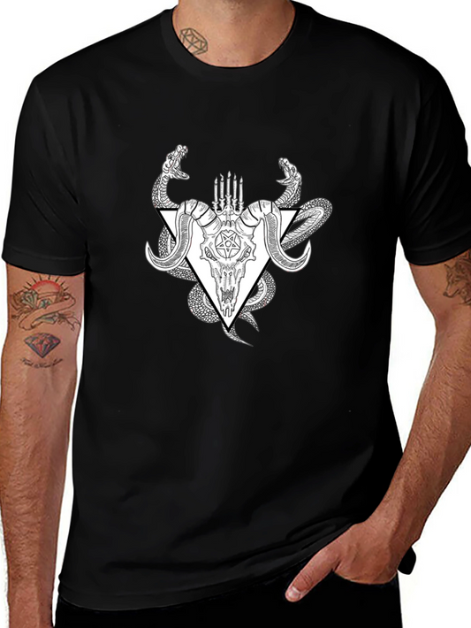 Occult Ram Skull Snake Black T-Shirt