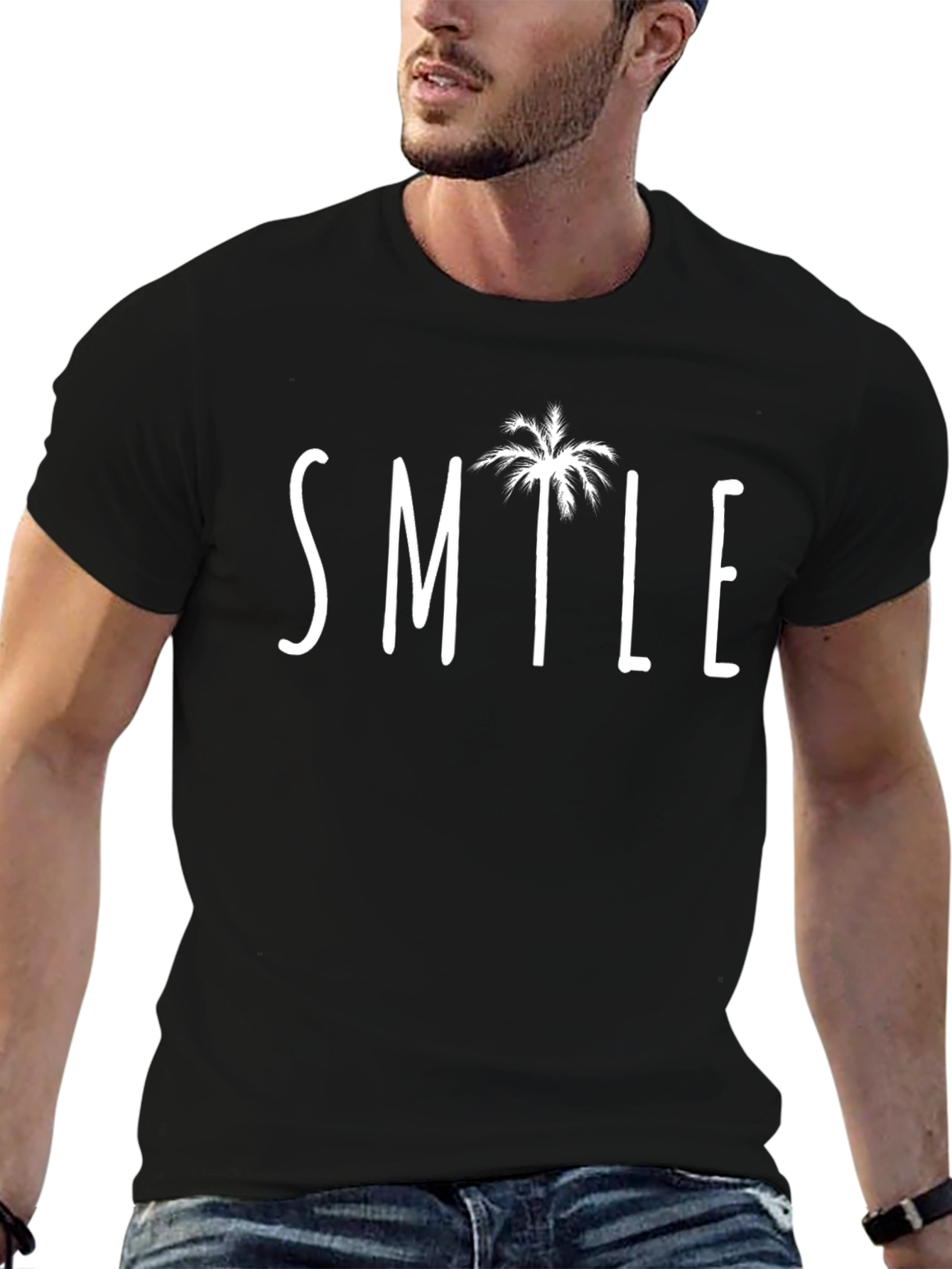 Smile Palm Tree Graphic Tee - Casual Comfort