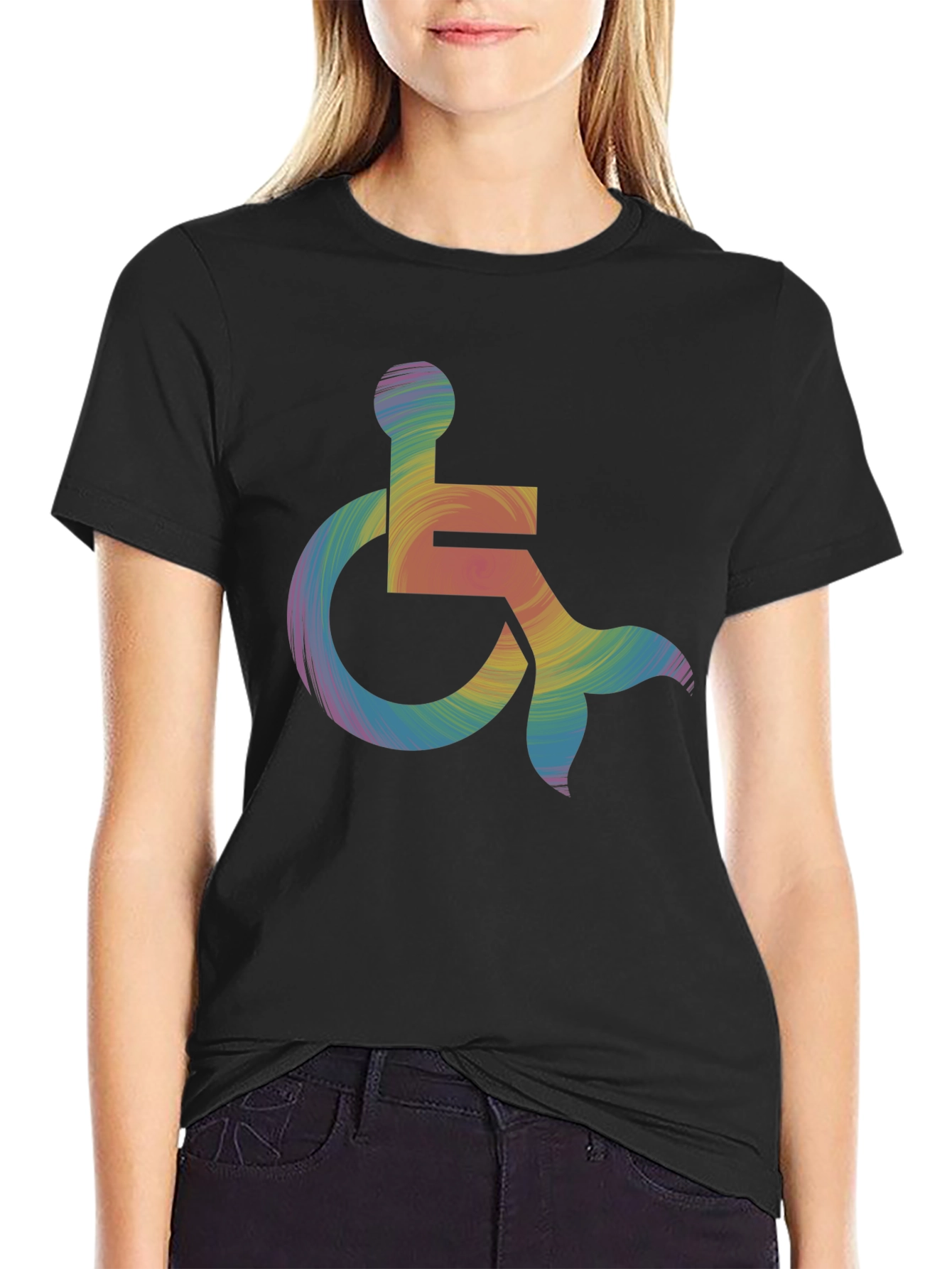 Rainbow Wheelchair Mermaid Tail T-Shirt