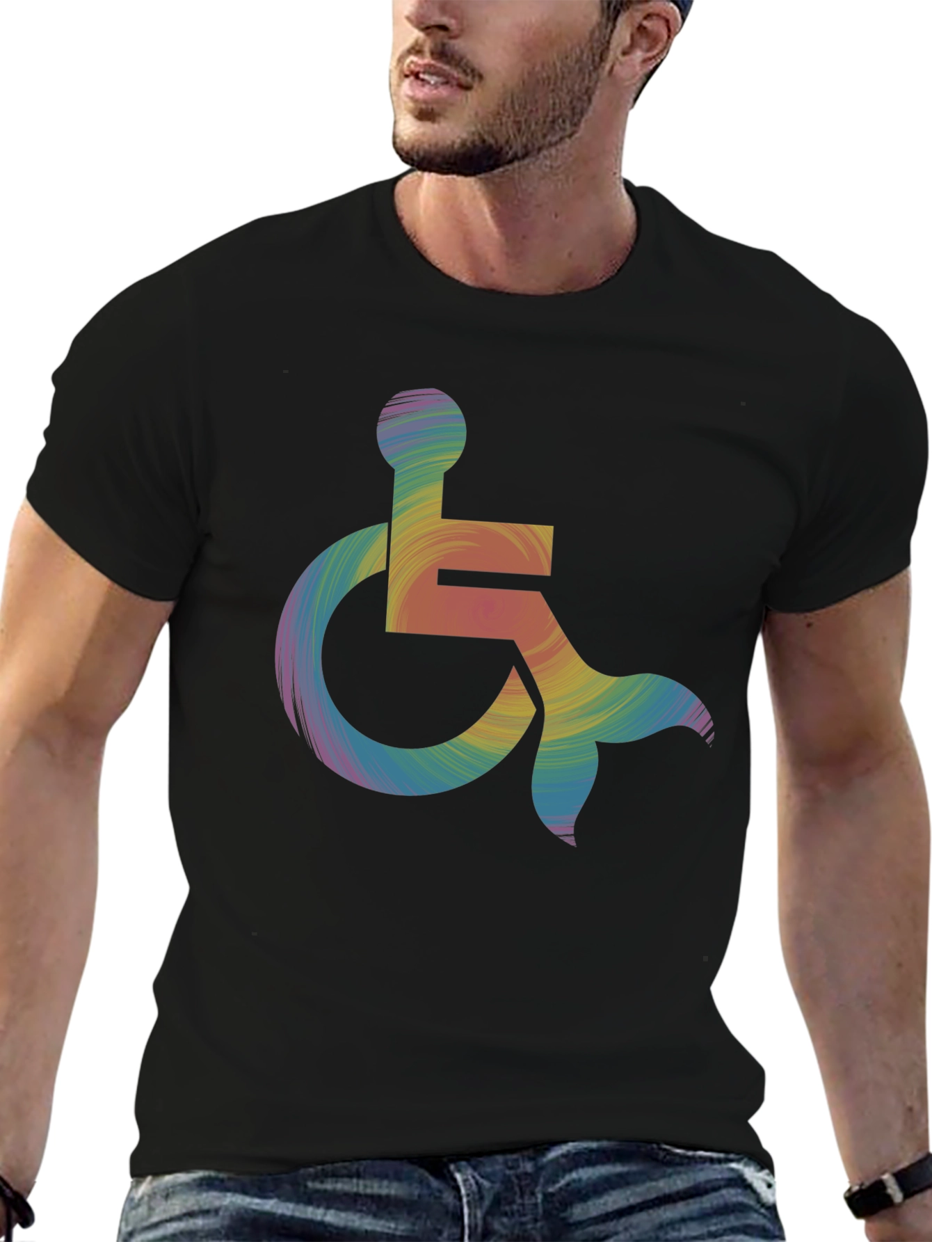 Rainbow Wheelchair Mermaid Tail T-Shirt