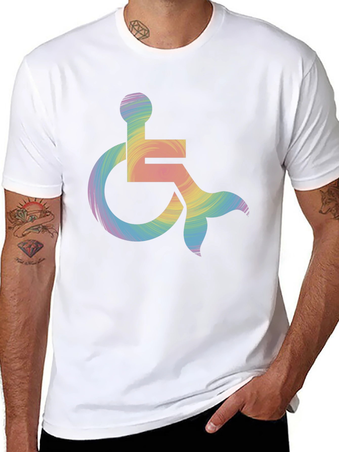 Rainbow Wheelchair Mermaid Tail T-Shirt