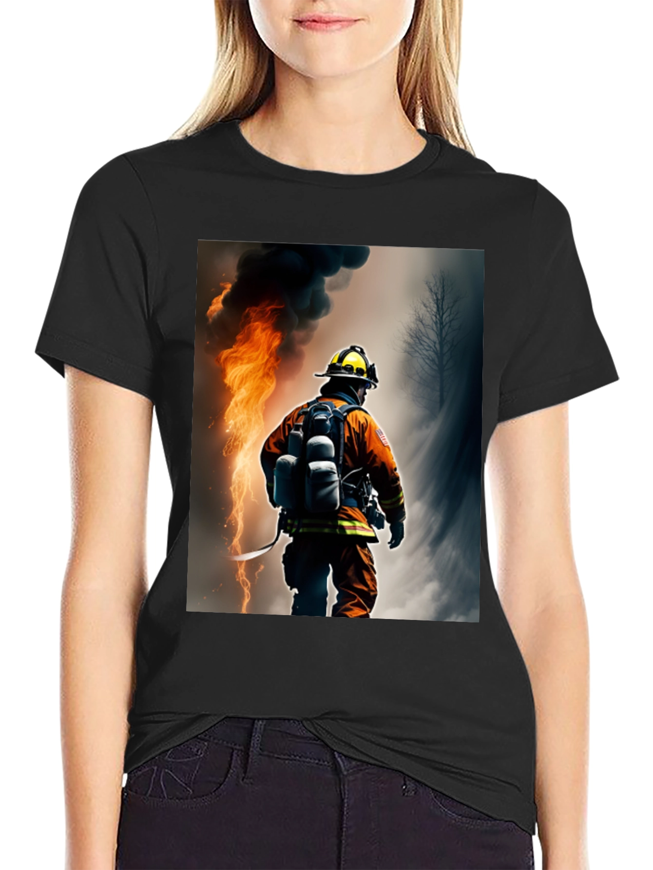 Firefighter Graphic T-Shirt - Black Cotton Tee