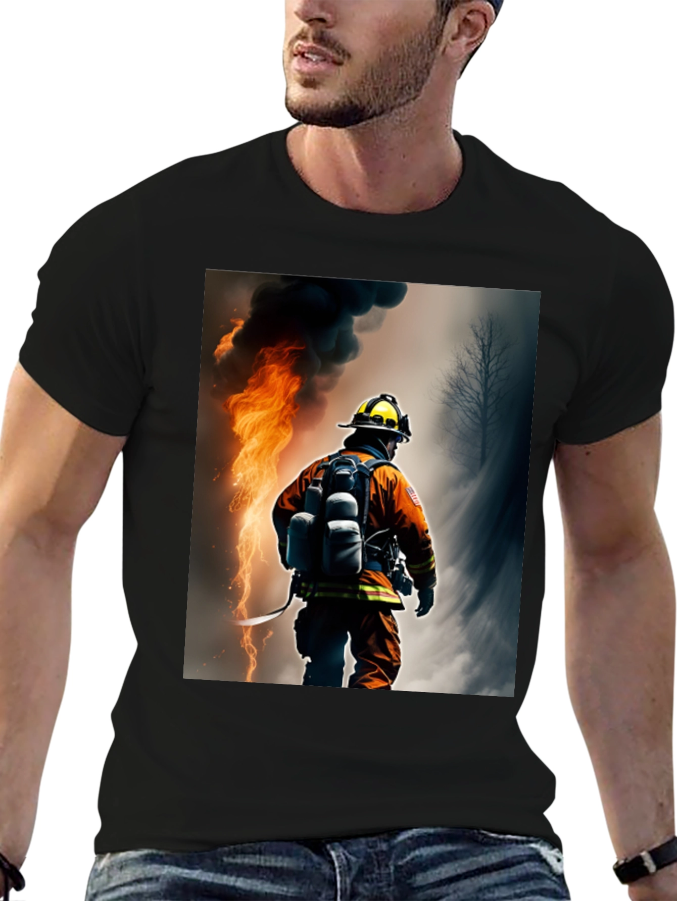 Firefighter Graphic T-Shirt - Black Cotton Tee