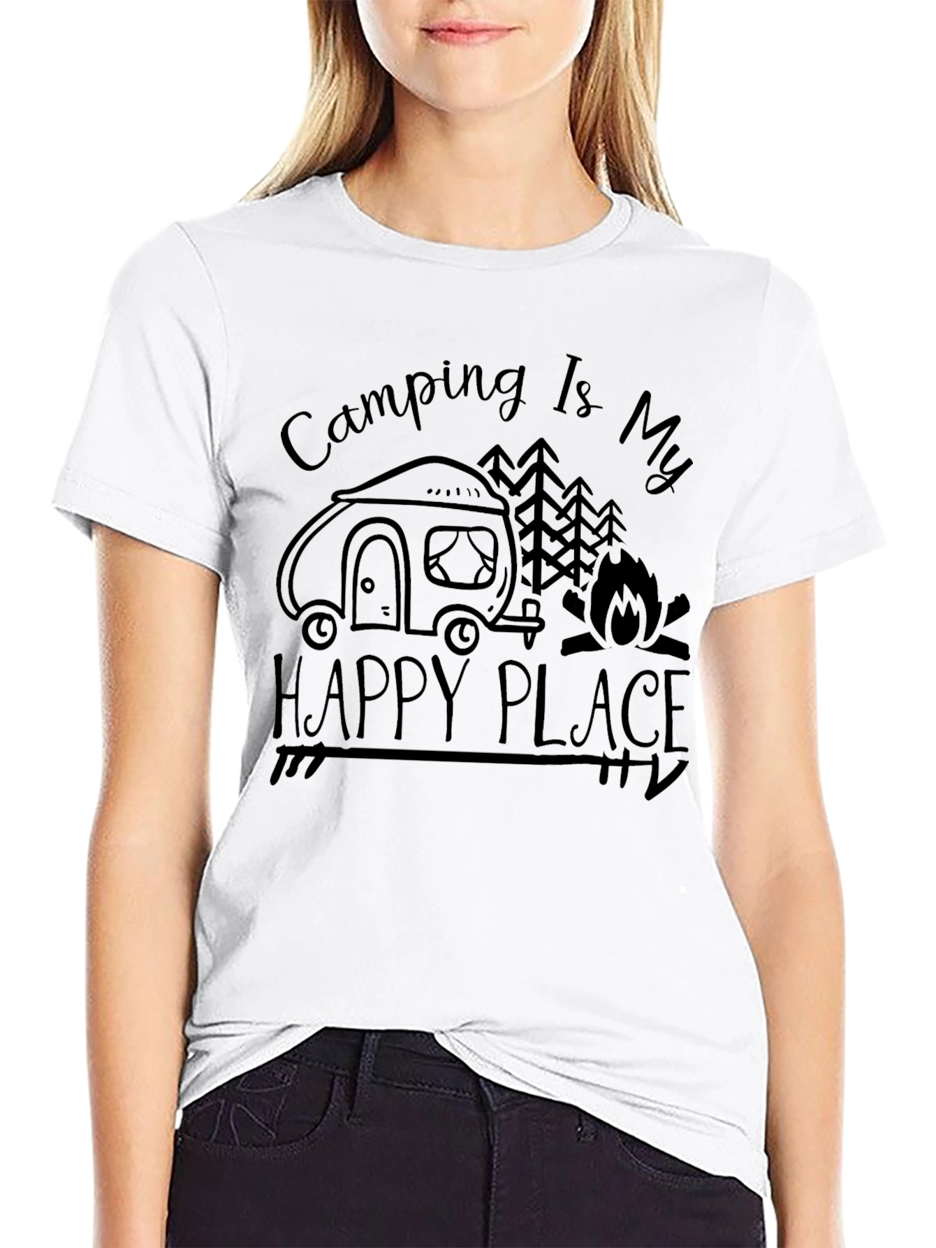 Camping Is My Happy Place Black T-Shirt
