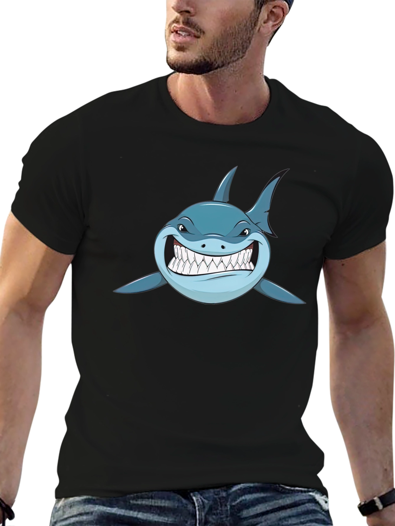 Shark Graphic Print Black T-Shirt for Men