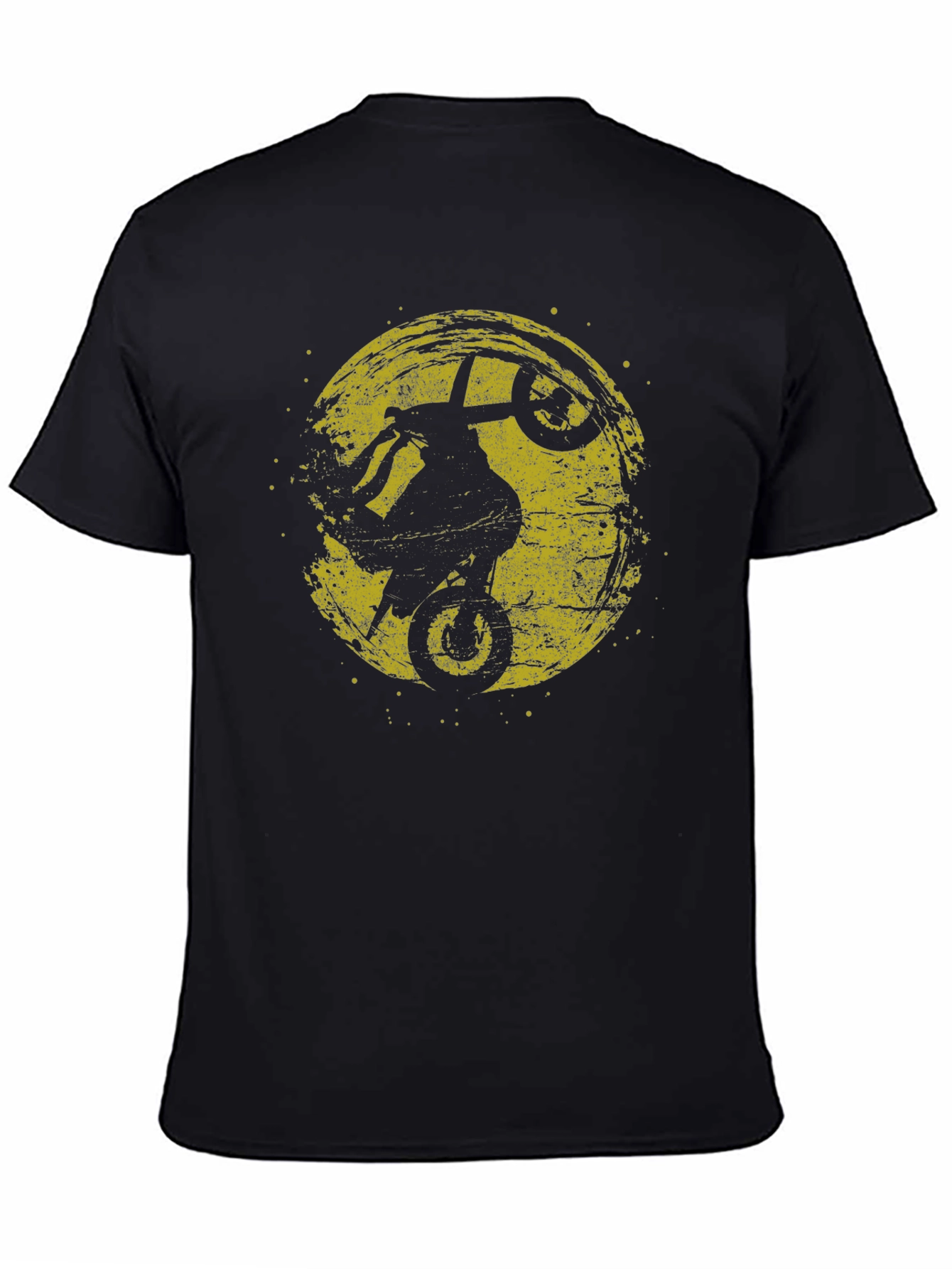 Mens Black Graphic Tee - Motorcycle Wheelie Design