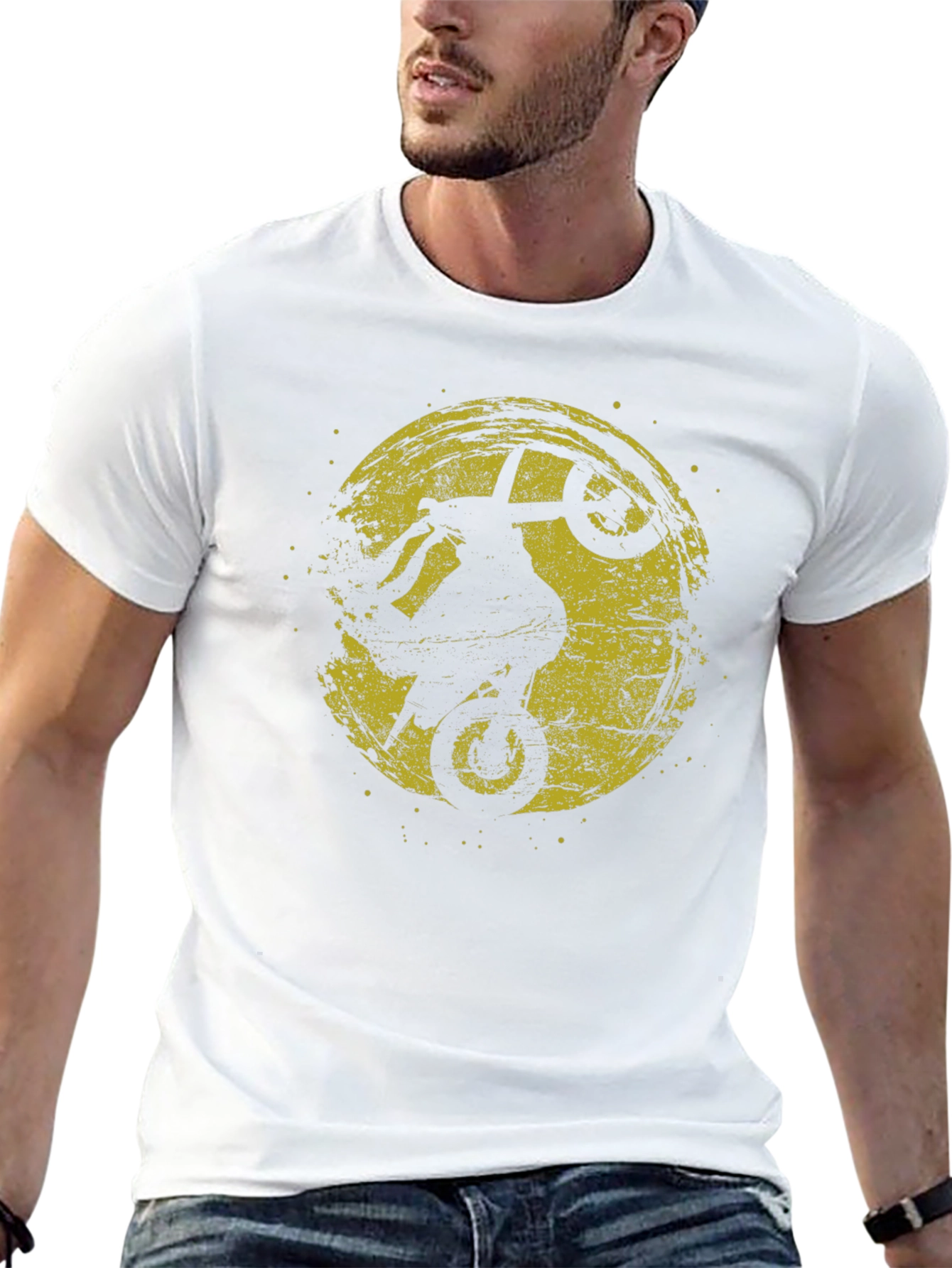 Mens Black Graphic Tee - Motorcycle Wheelie Design