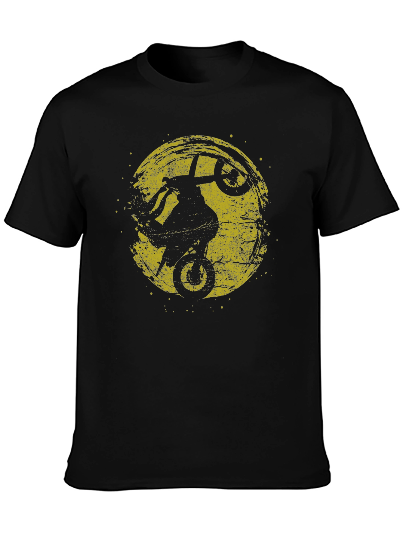 Mens Black Graphic Tee - Motorcycle Wheelie Design