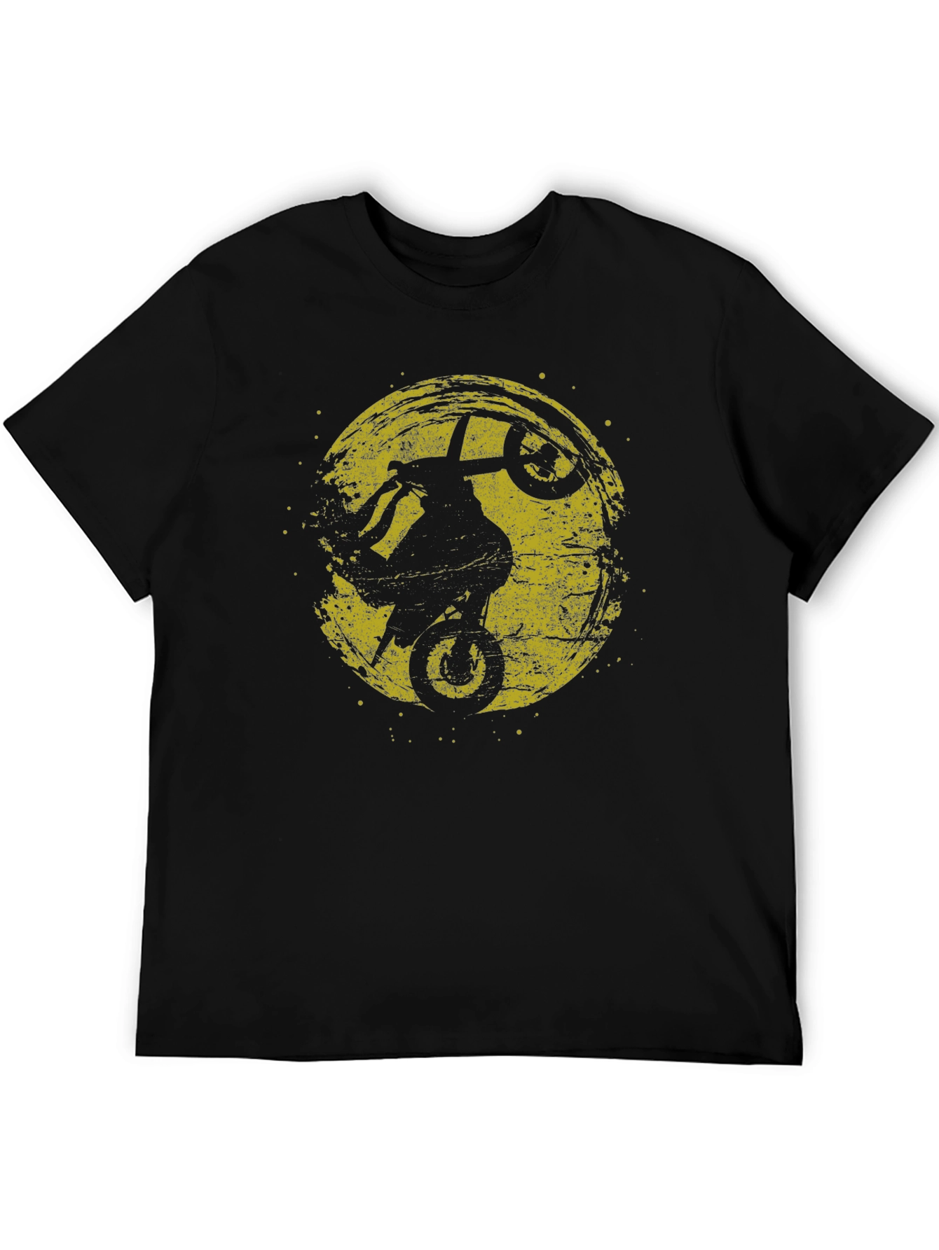 Mens Black Graphic Tee - Motorcycle Wheelie Design