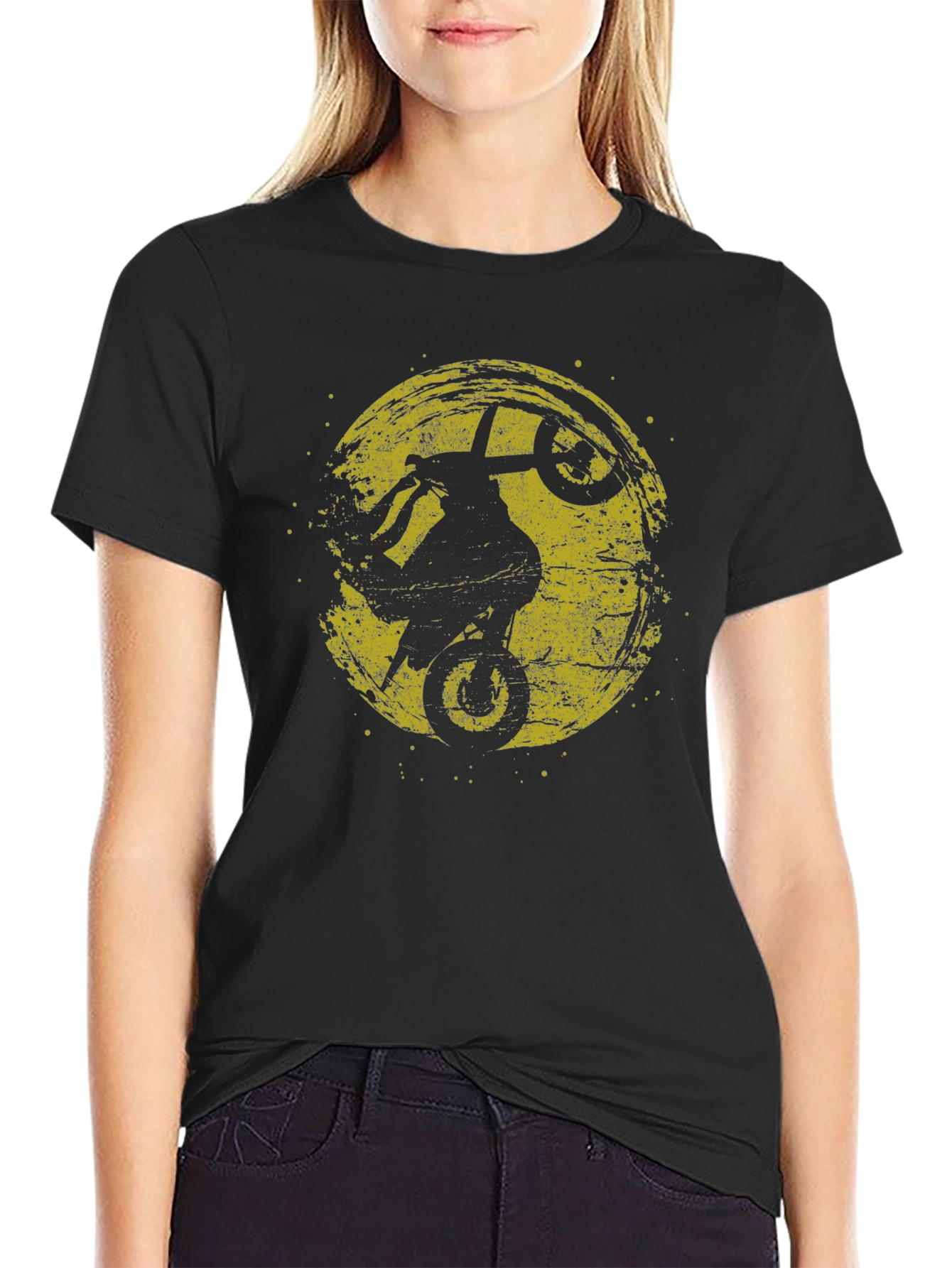 Mens Black Graphic Tee - Motorcycle Wheelie Design