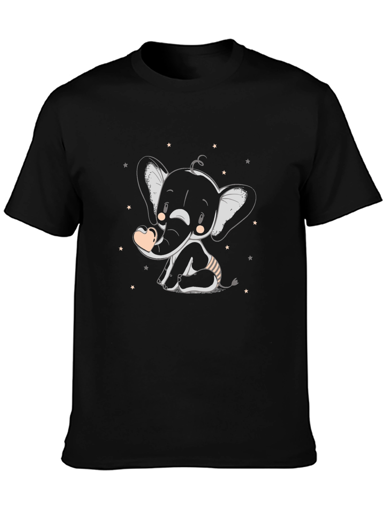 Cute Elephant Graphic Tee - Black