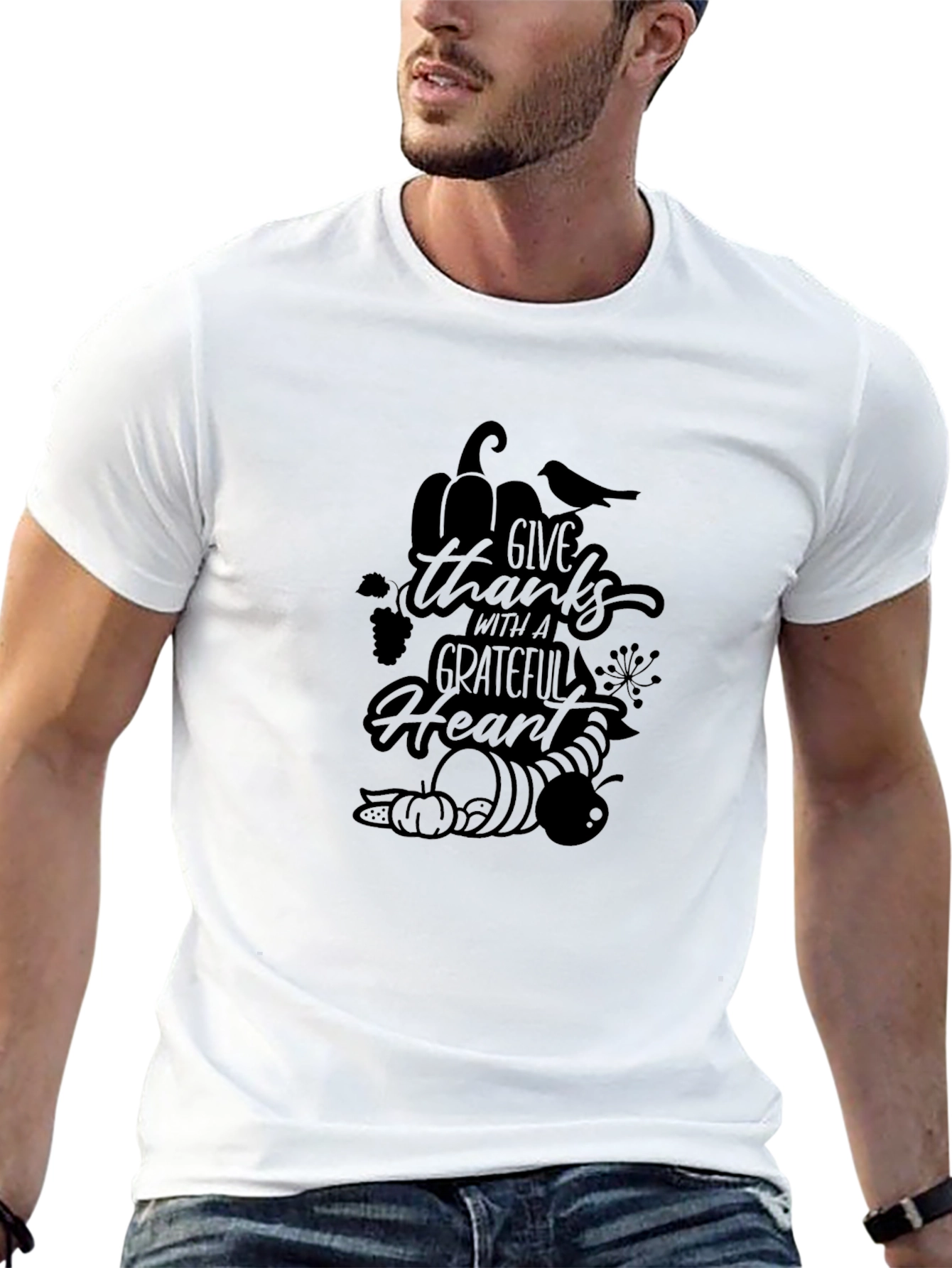 Give Thanks Grateful Heart Black T-Shirt
