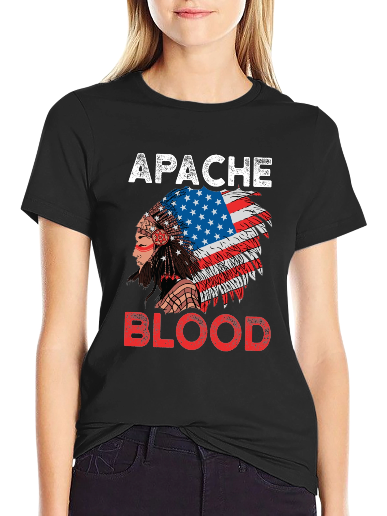 Apache Blood T-Shirt - Patriotic Native American Pride
