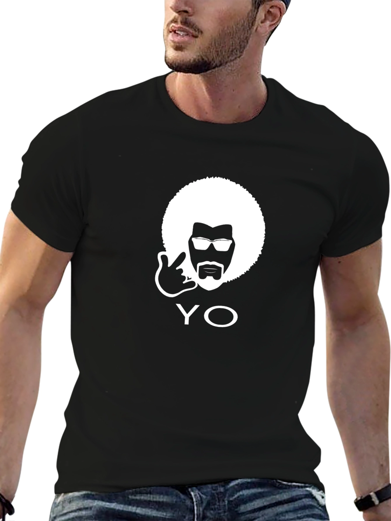 Cool Afro Guy Graphic T-Shirt - Black Cotton Tee