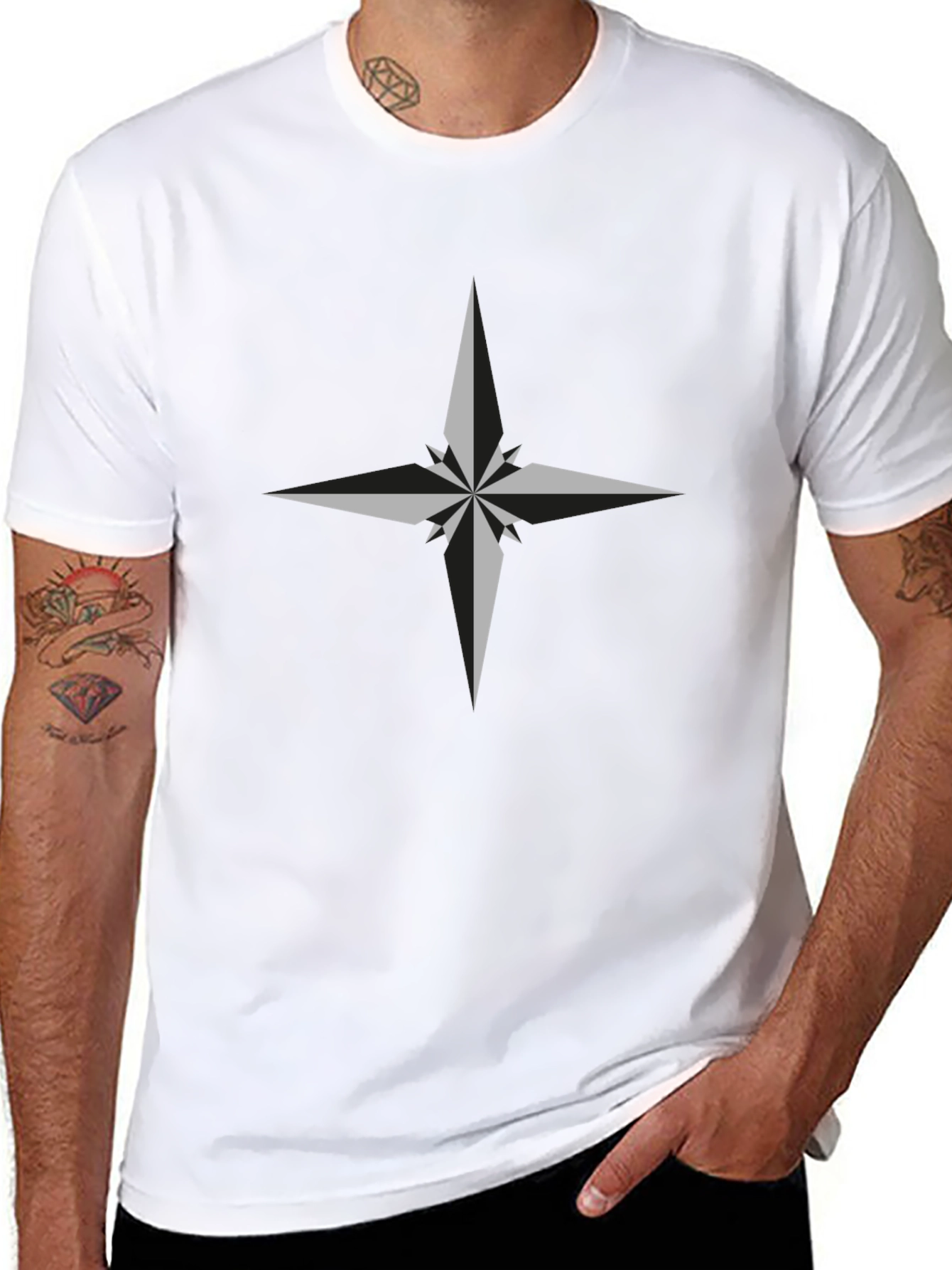 Stylish Compass Rose Black T-Shirt for Men