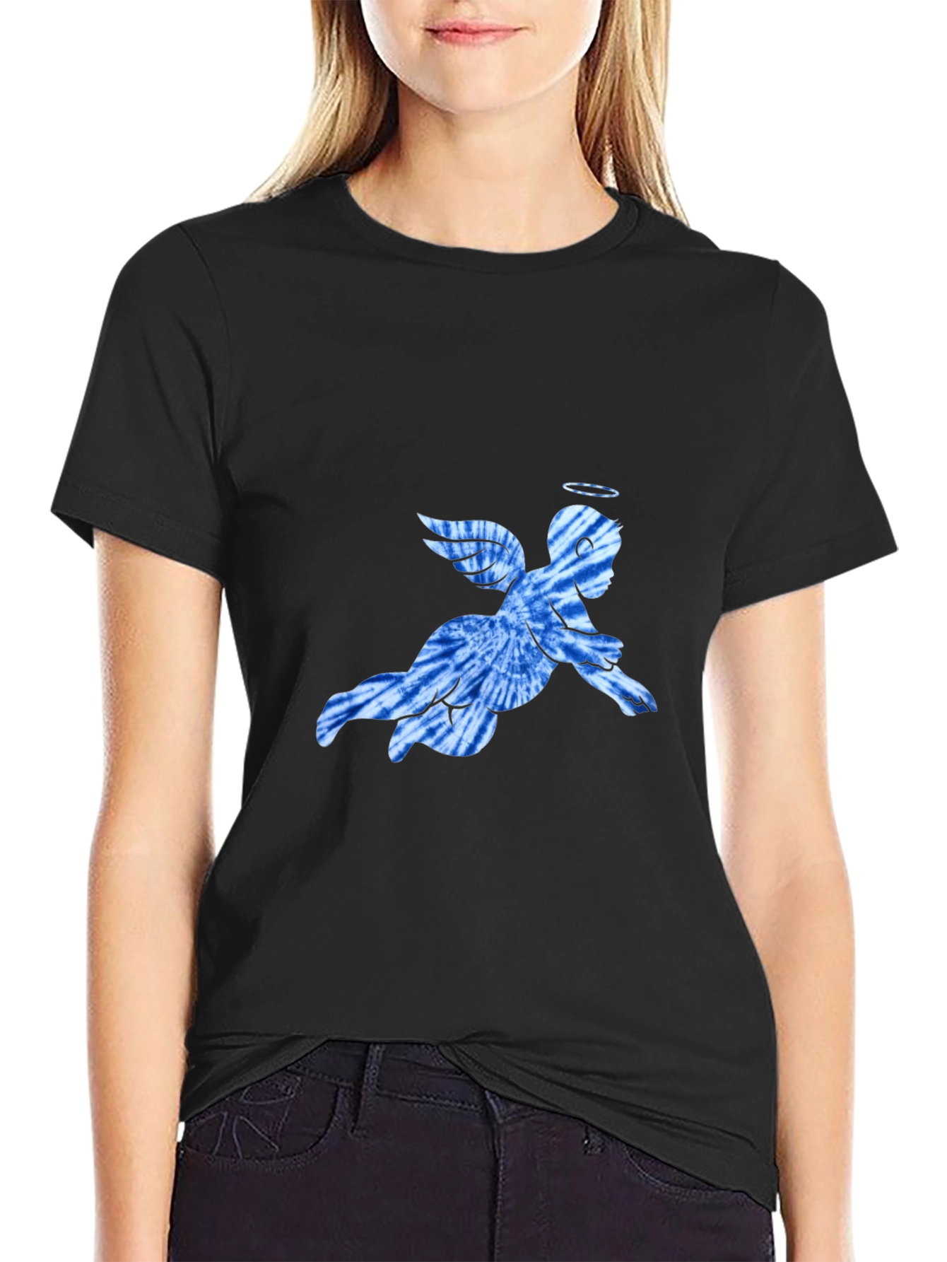Angel Tie-Dye Graphic Black T-Shirt